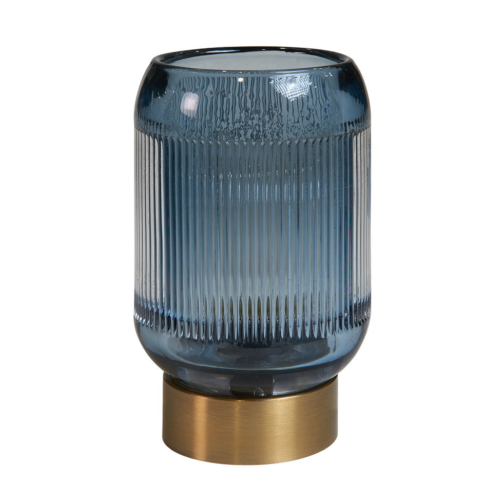 LED-lampe med riller – Elegant design i blå glas