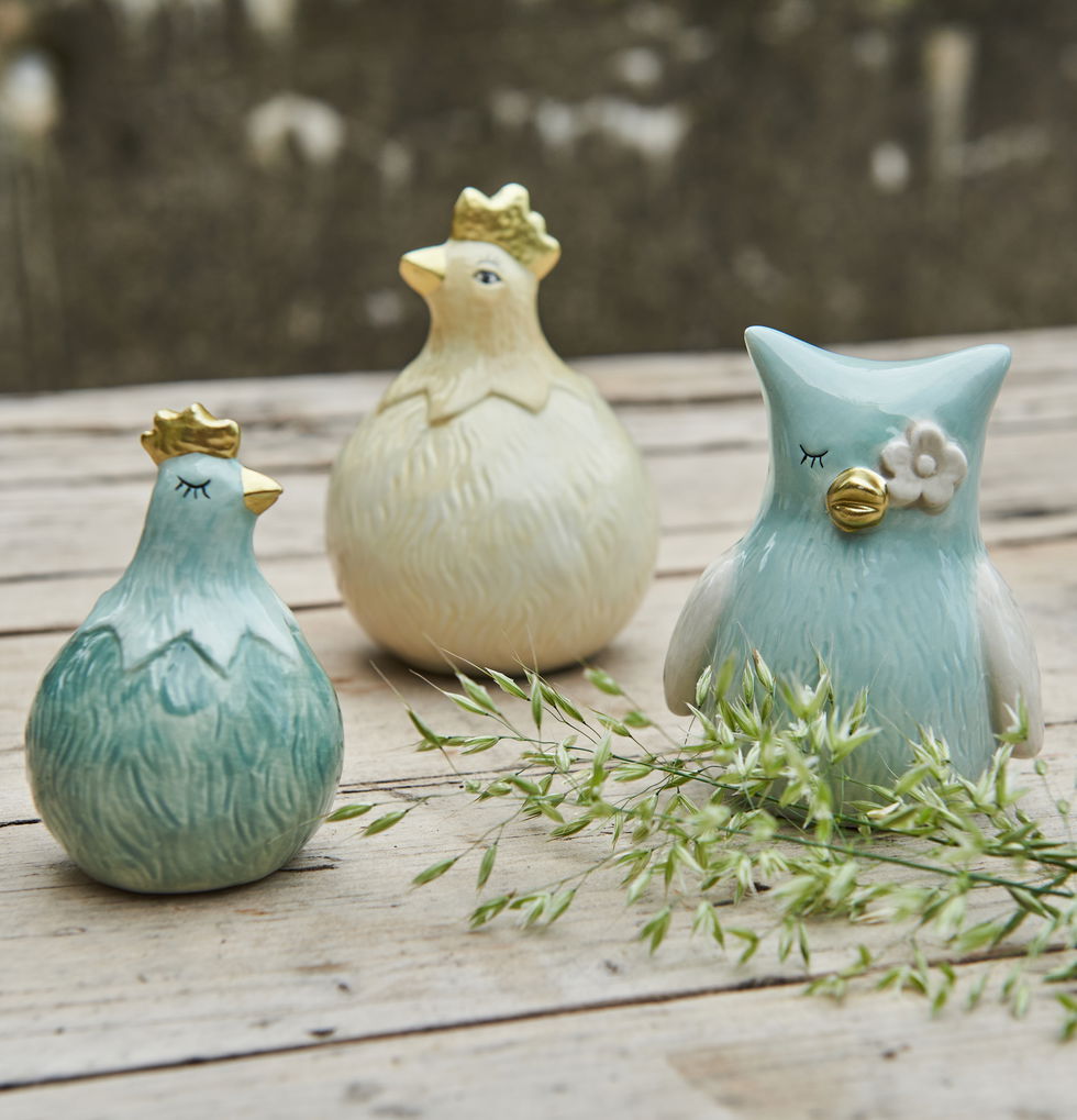 Håndmalet ugle i keramik – Aqua-blå dekoration