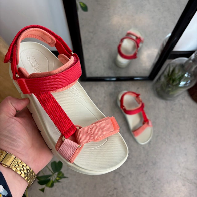 Green Comfort sandal i rød farvekombination