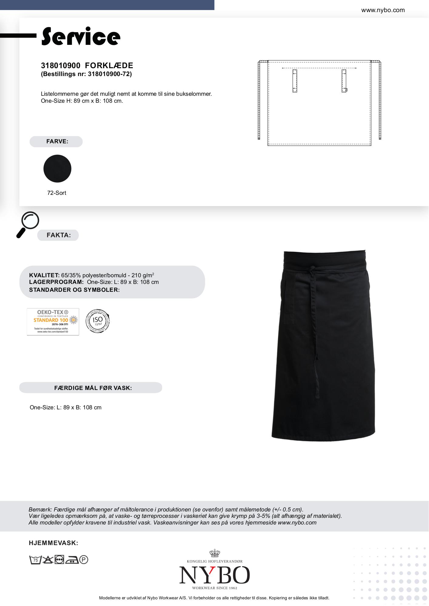 Nybo Sort Unisex Forklæde, Service, Forstykke, Listelomme