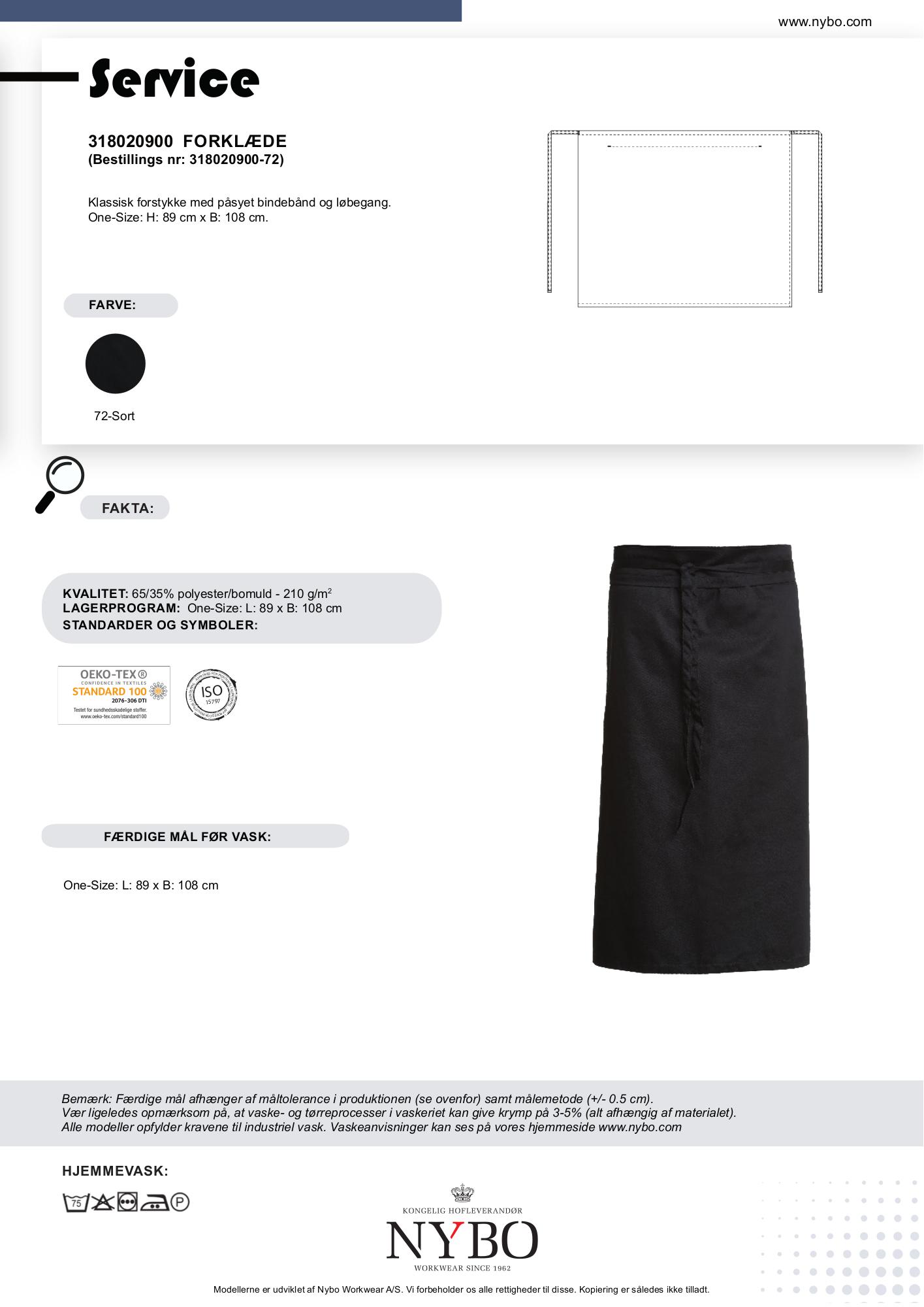 Nybo Sort Unisex Forklæde, Service, Forstykke Uden Lommeåbning