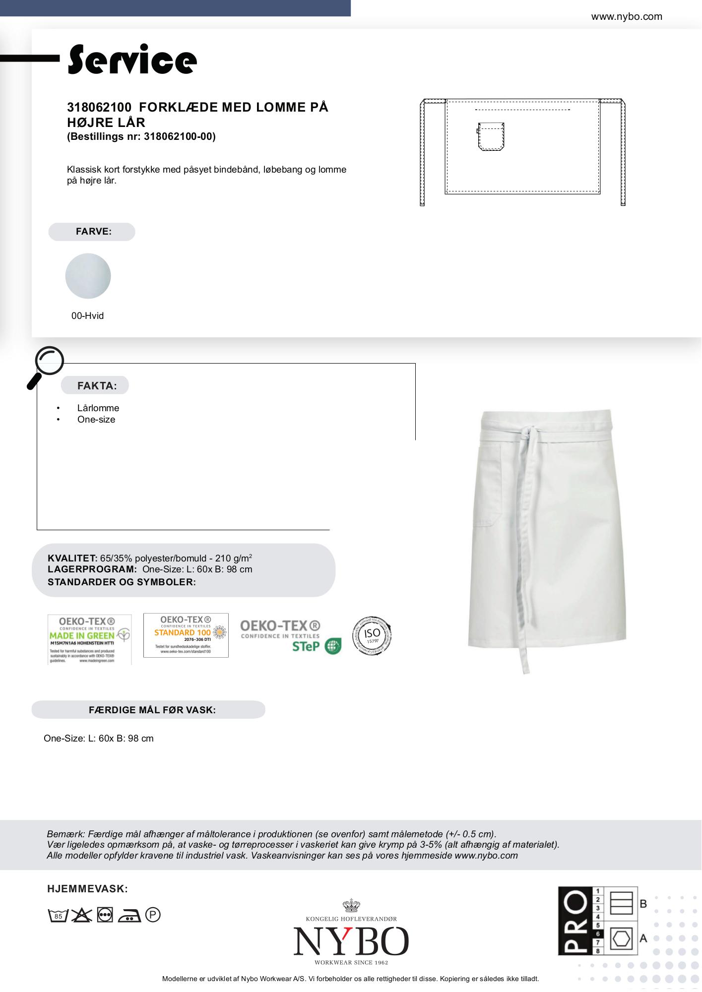 Nybo Hvid Unisex Pick-Up Forklæde, Forstykke, Lomme