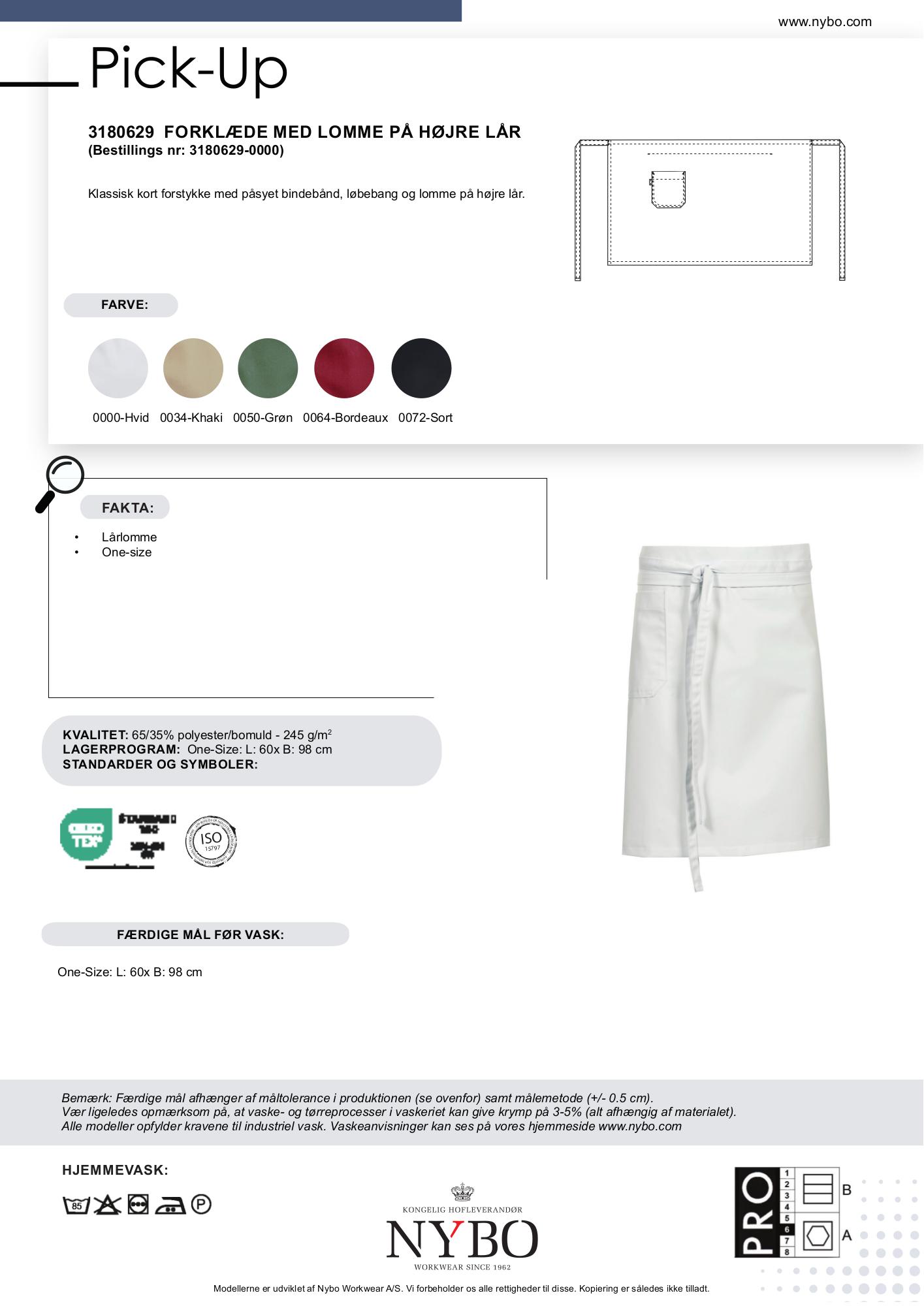 Nybo Pick-Up unisex forklæde i hvid med lomme – slidstærkt kort forstykke til café & køkken