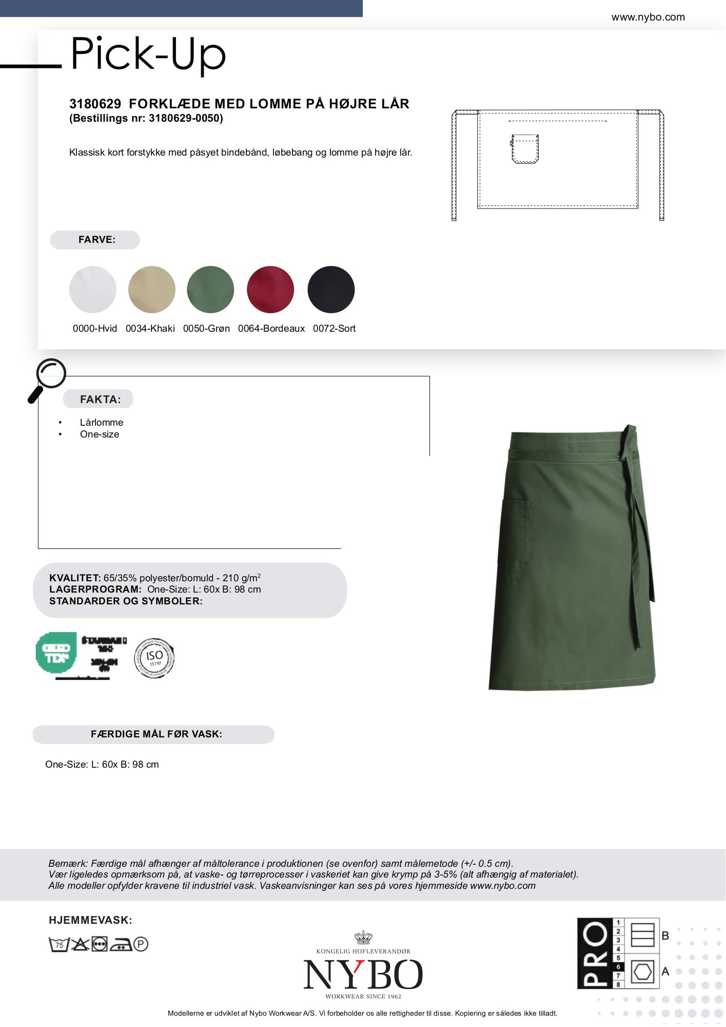 Nybo Grøn Unisex Pick-Up Forklæde med Forstykke og Lomme