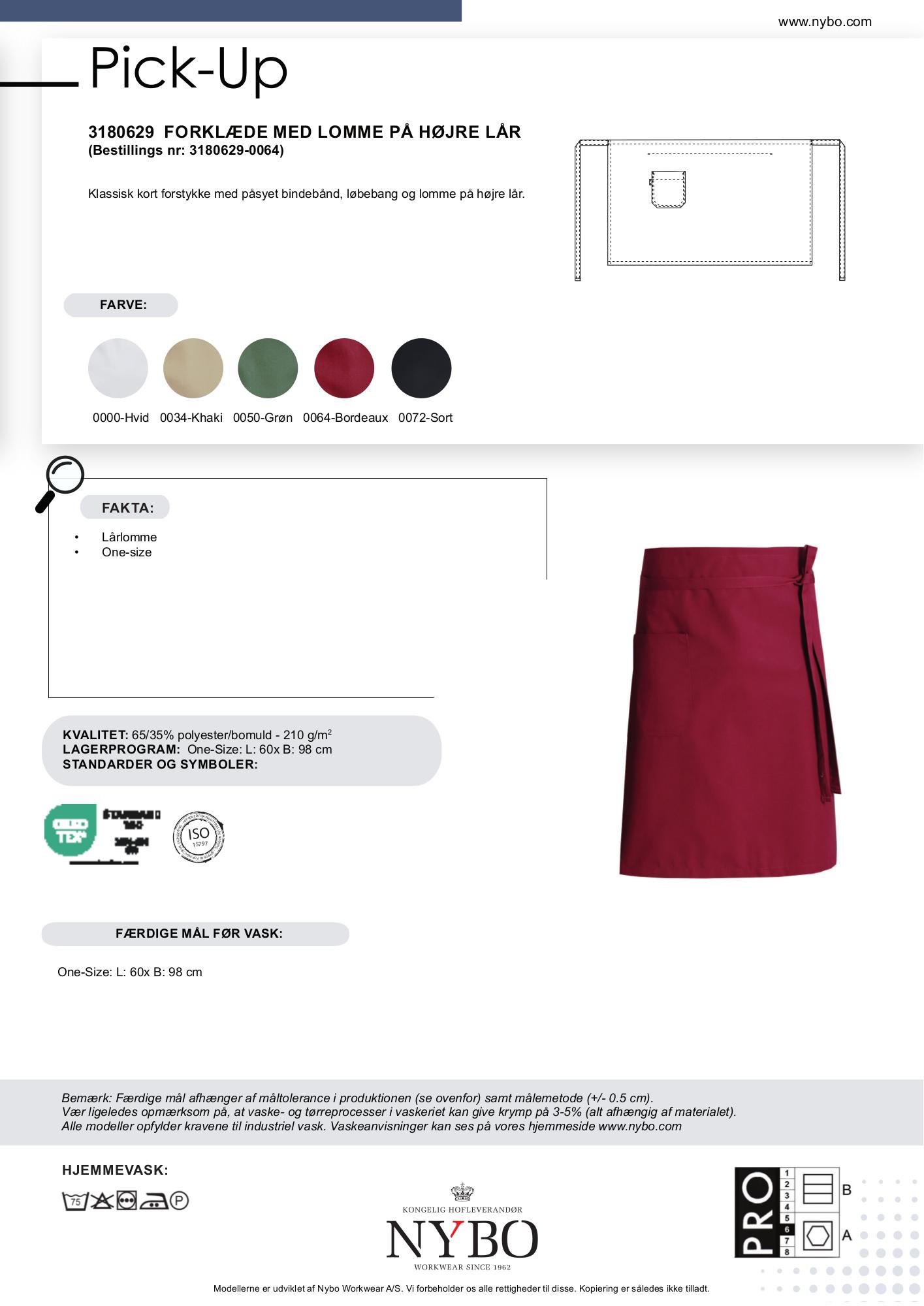 Nybo Bordeaux Unisex Pick-Up Forklæde, Forstykke med Lomme