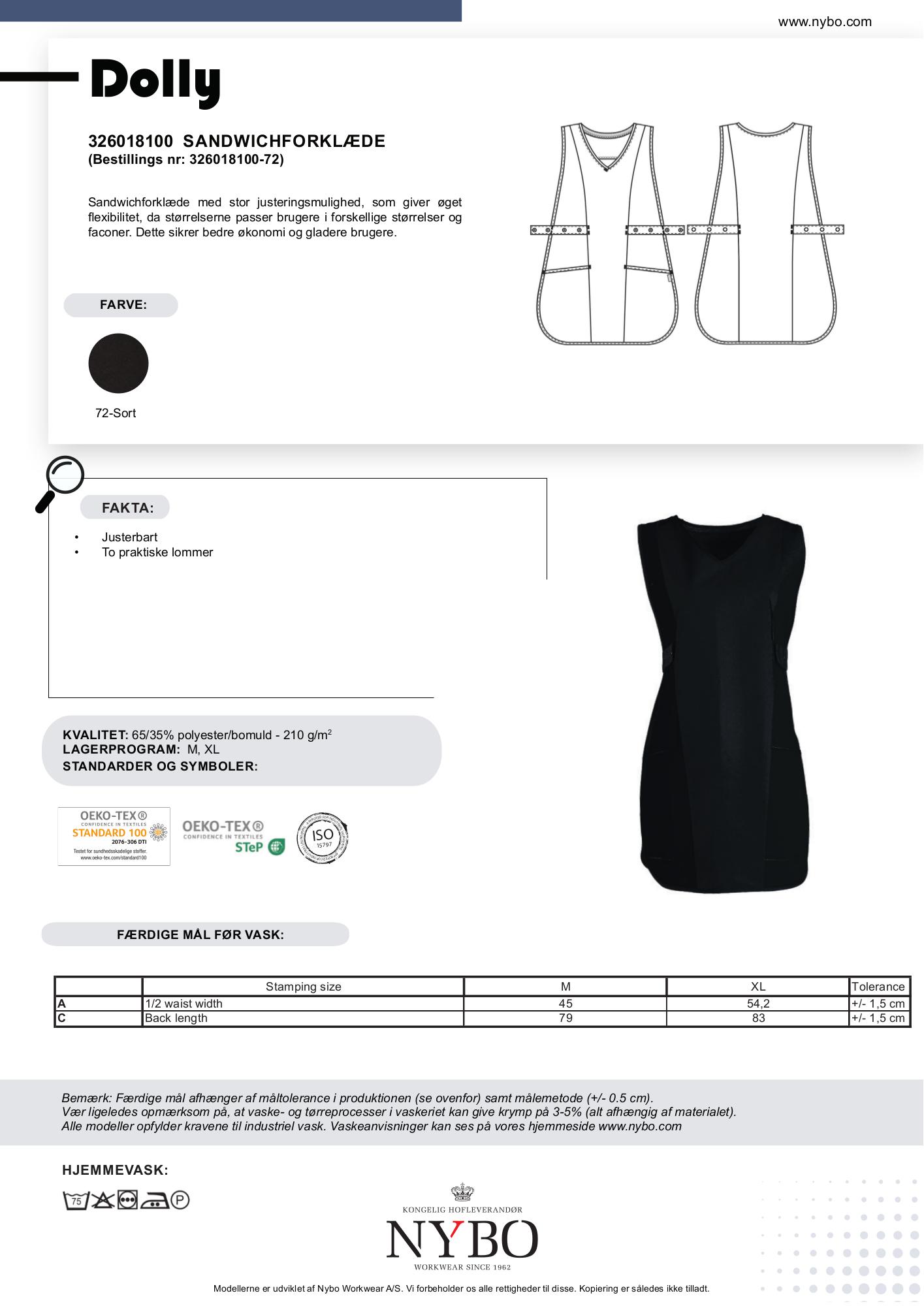 Nybo Sort Unisex Dolly Forklæde, Sandwich, Justerbar, Fleksibel