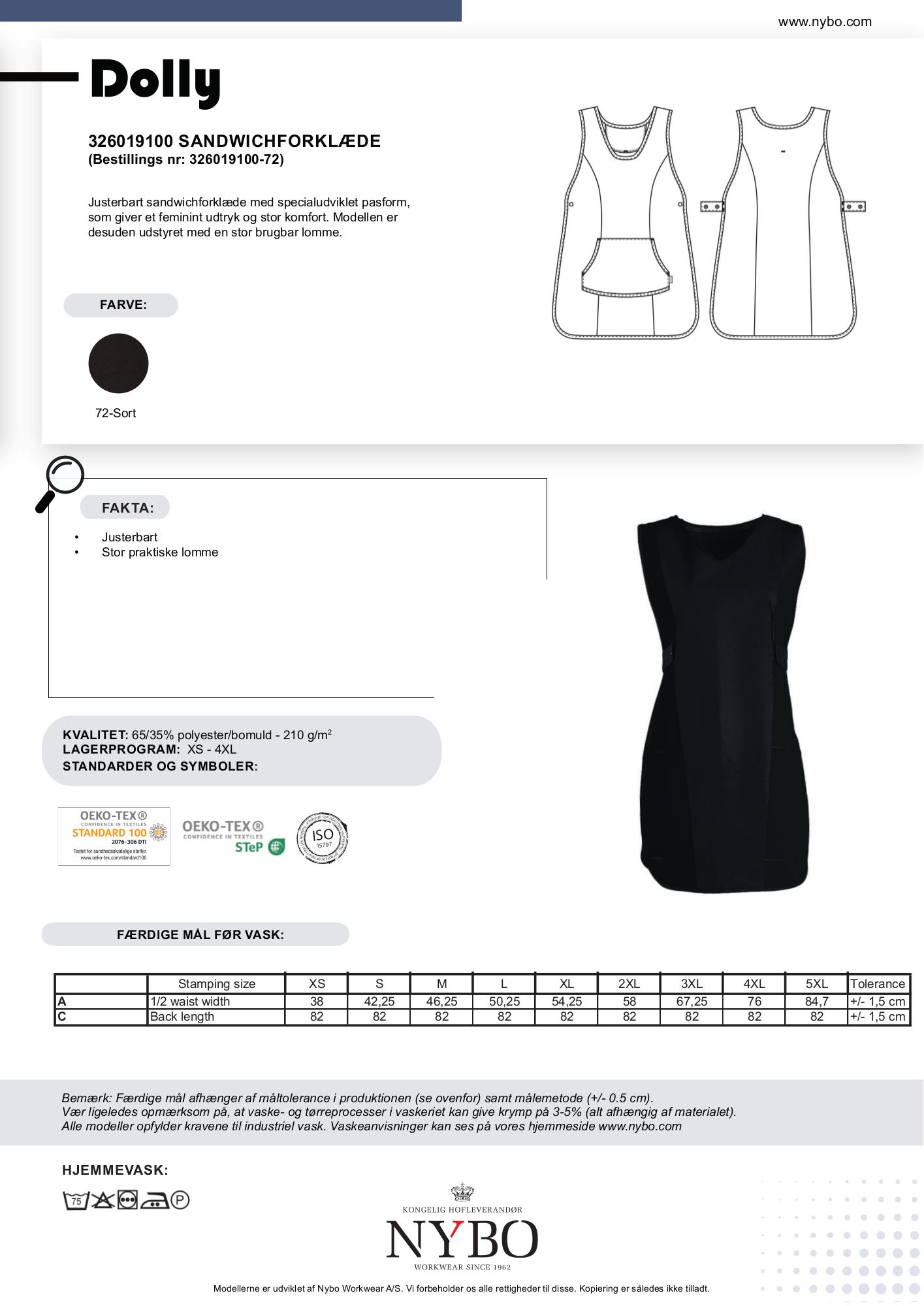 Nybo Sort Dame Dolly Forklæde, Justerbar, Komfort, Stor Lomme