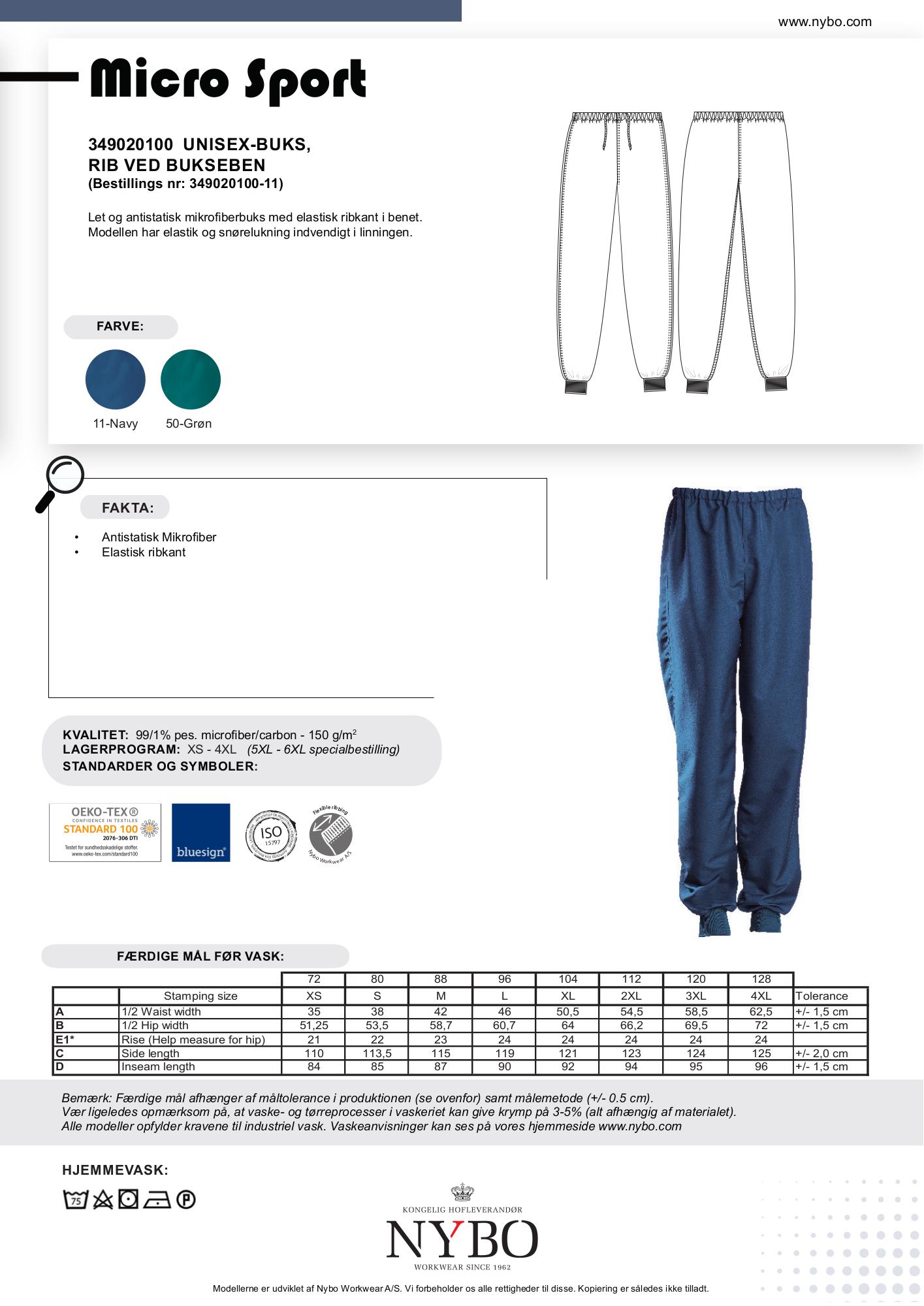 Nybo Navy Unisex Micro Sport Bukser, Elastik, Rib ved Bukseben, Antistatisk