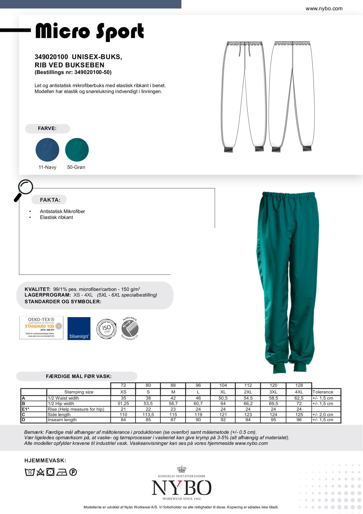 Nybo Grønne Unisex Micro Sport Bukser, Ribkant, Antistatisk