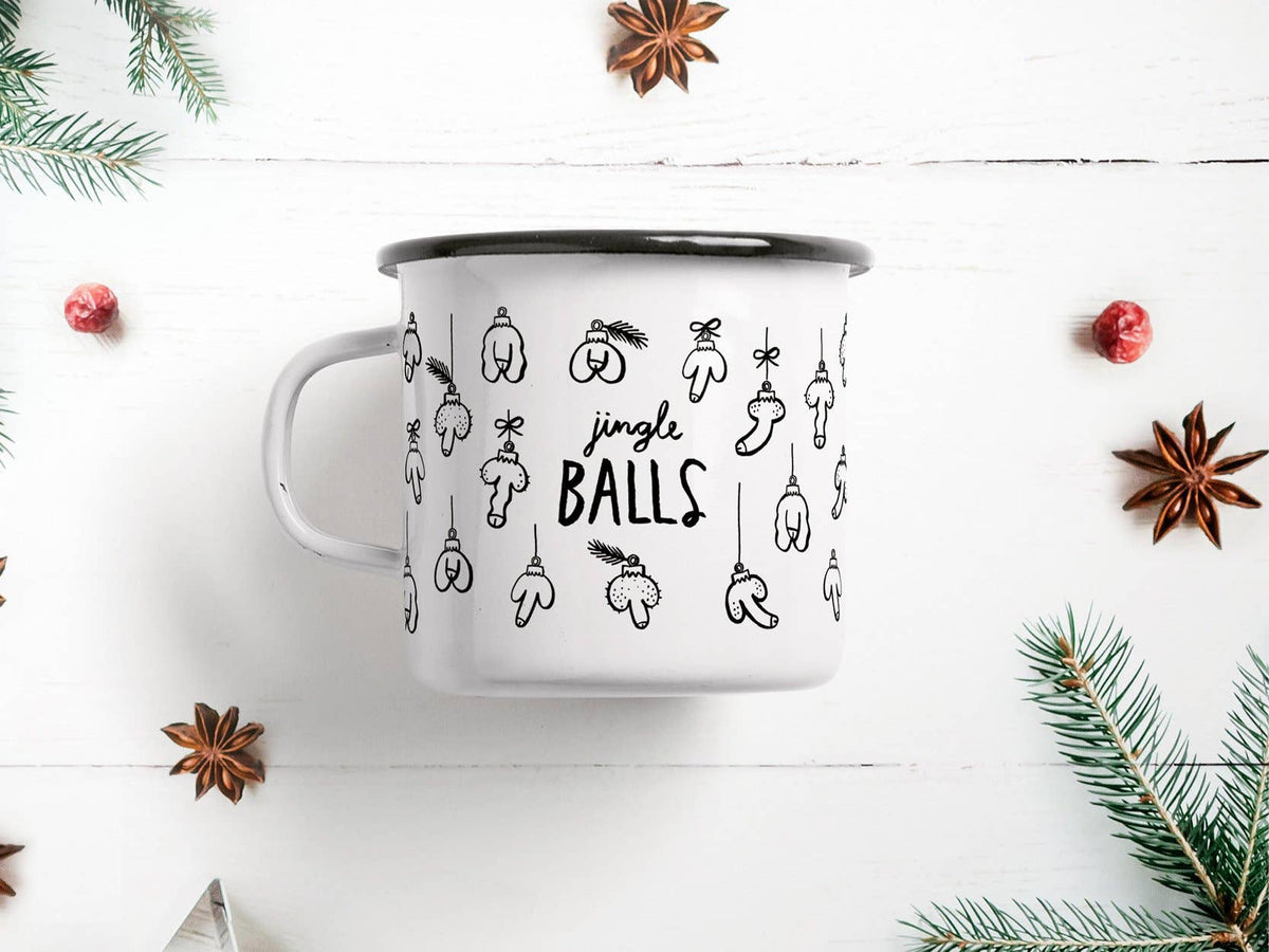 Jingle Balls Emaljekrus – Humoristisk julekrus med et frækt twist