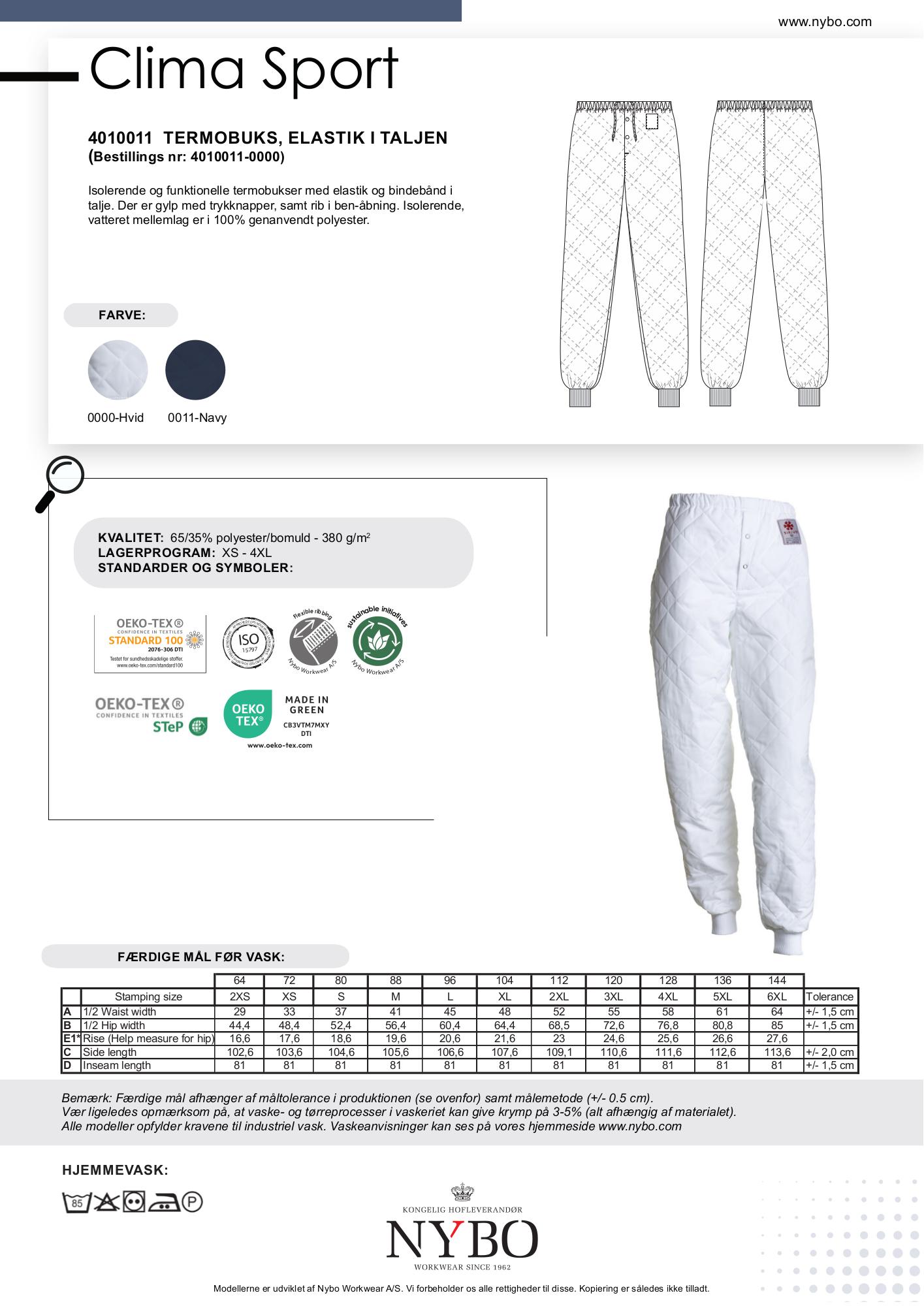 Nybo Hvid Unisex Clima Sport Termobukser, Elastik i Taljen