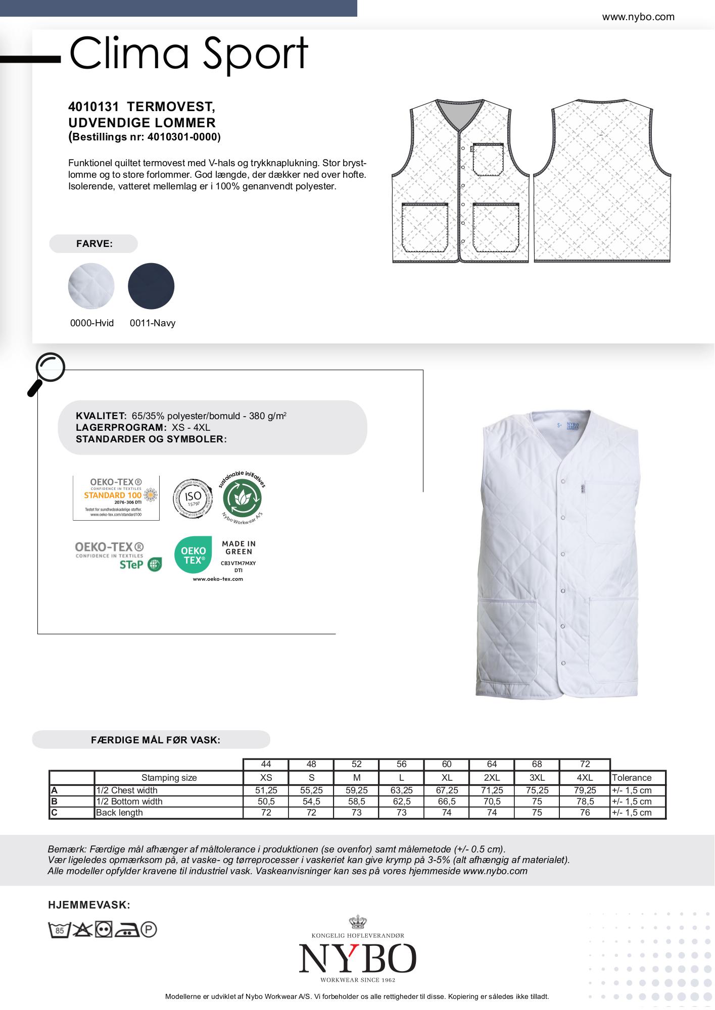 Nybo Hvid Unisex Clima Sport Termovest, Udvendige Lommer