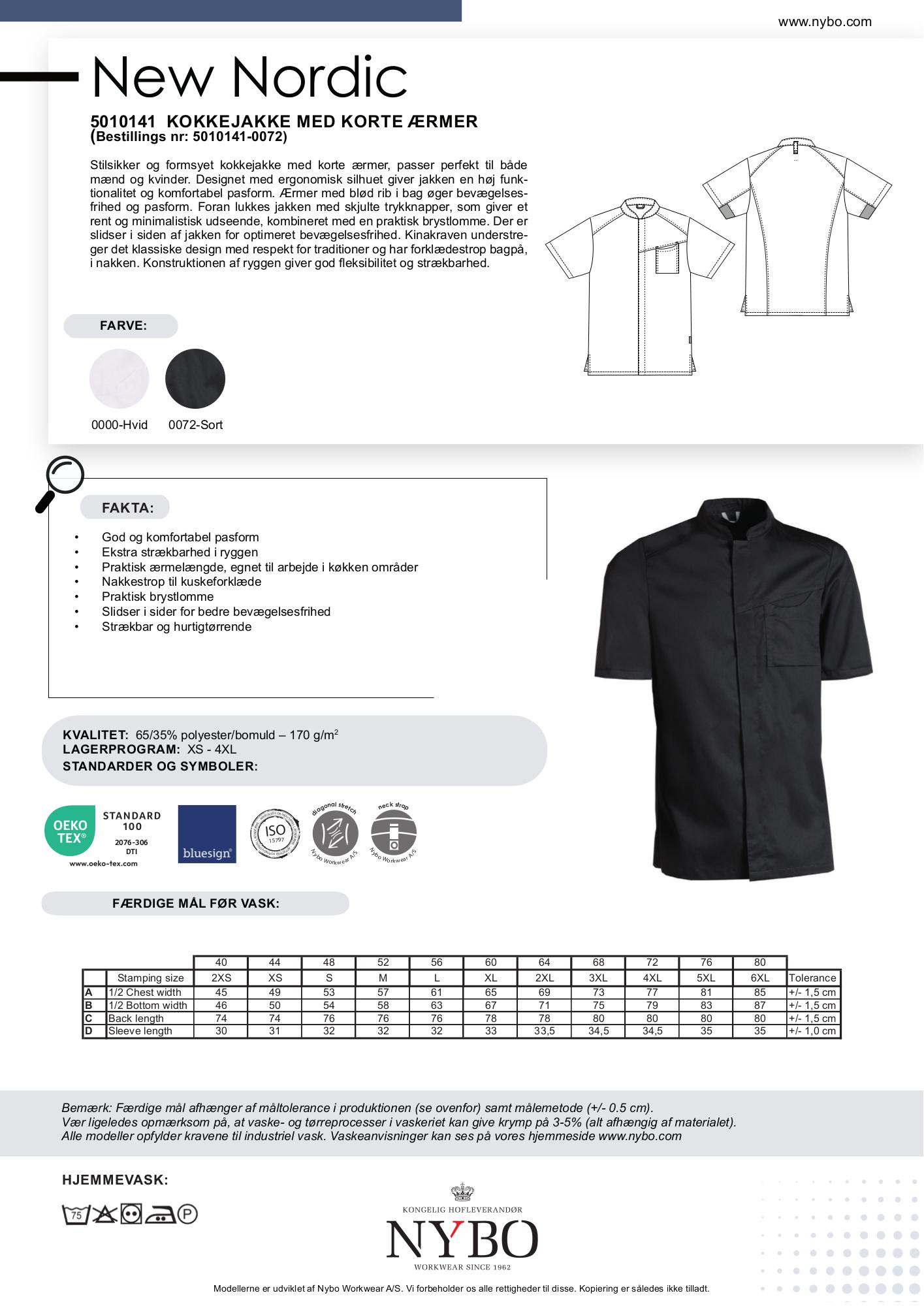 Nybo Sort Unisex New Nordic Kokkejakke, Kortærmet, Komfort, Strækbar