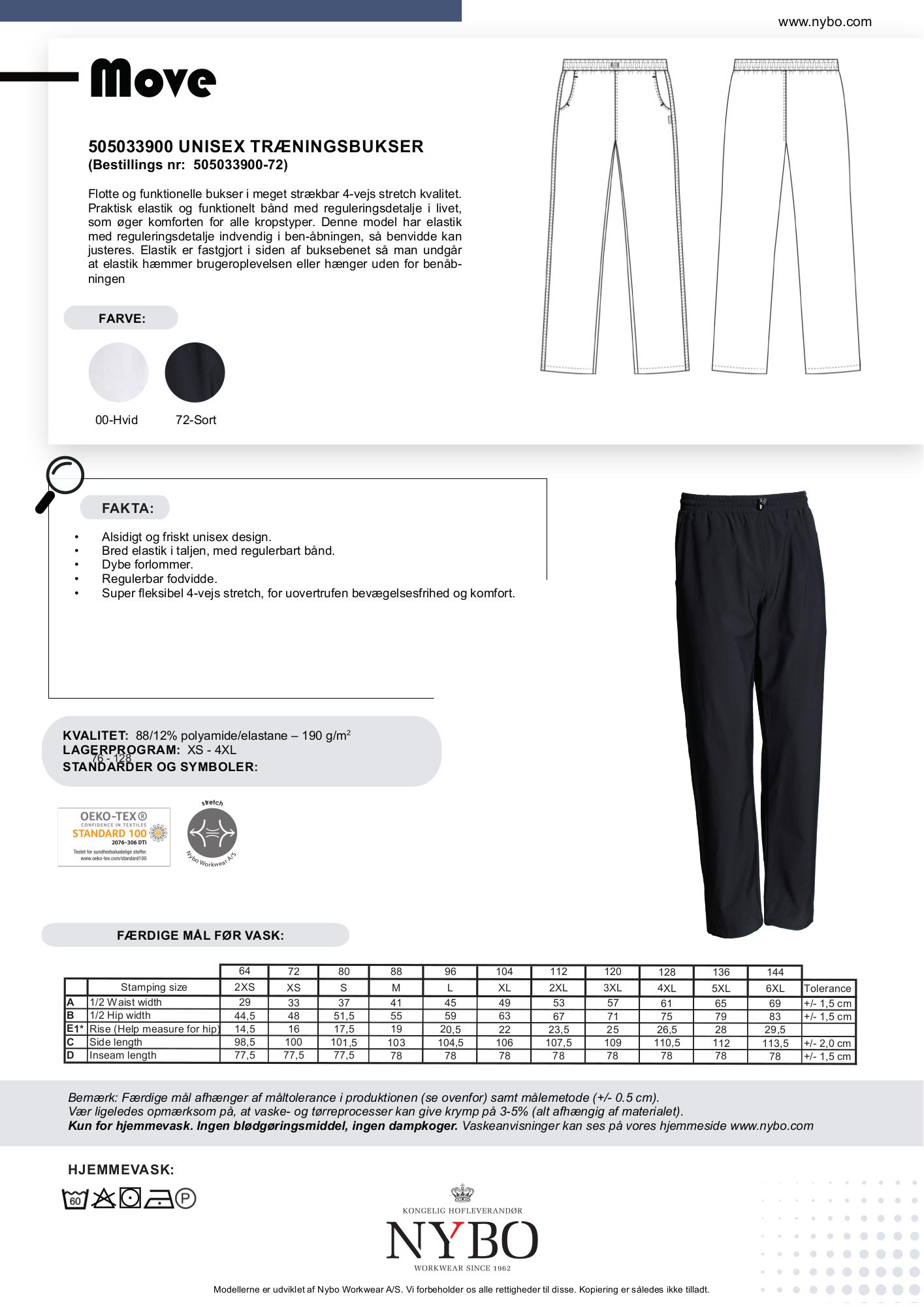 Nybo Sorte Unisex Move Træningsbukser, 4-vejs Stretch, Justerbar elastik