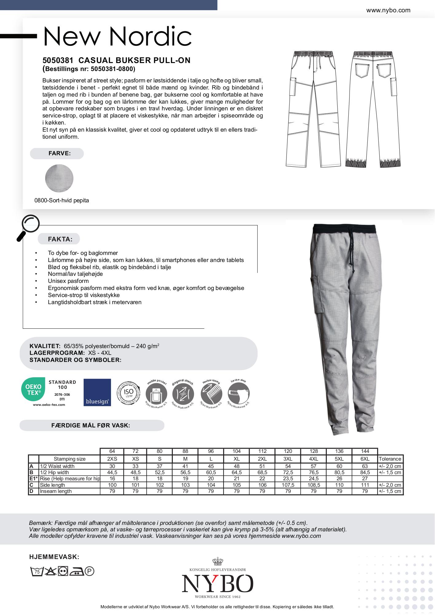 Nybo Sort-Hvid Pepita Unisex New Nordic Casual Buks, Pull-On, Komfort