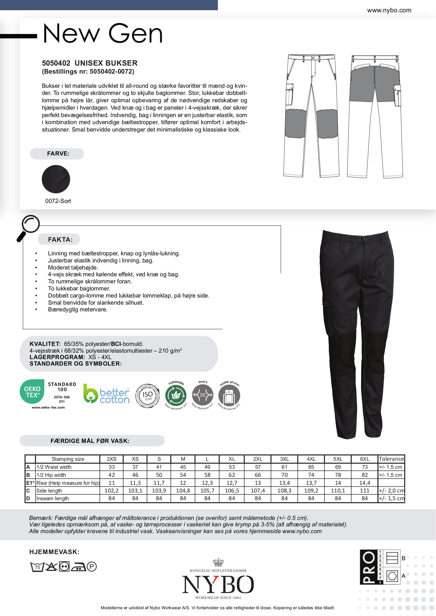 Nybo Sort Unisex New Gen Bukser, 4-vejs Stretch, Justerbar Elastik