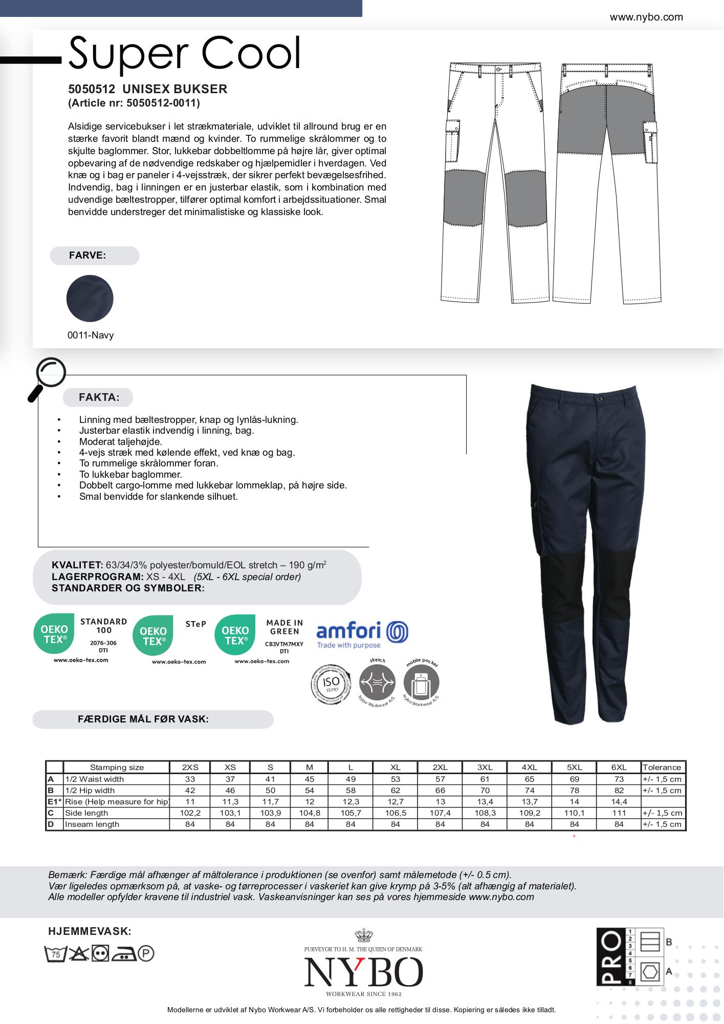 Nybo Navy Unisex Super Cool Bukser, Stretch, Komfort