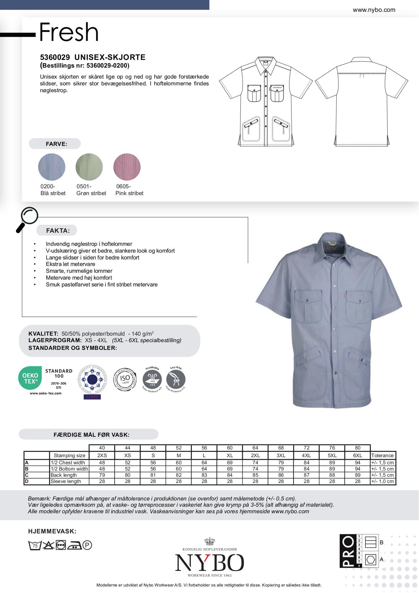 Nybo Blå Stribet Unisex Fresh Skjorte, Justerbar Elastik, Slidser