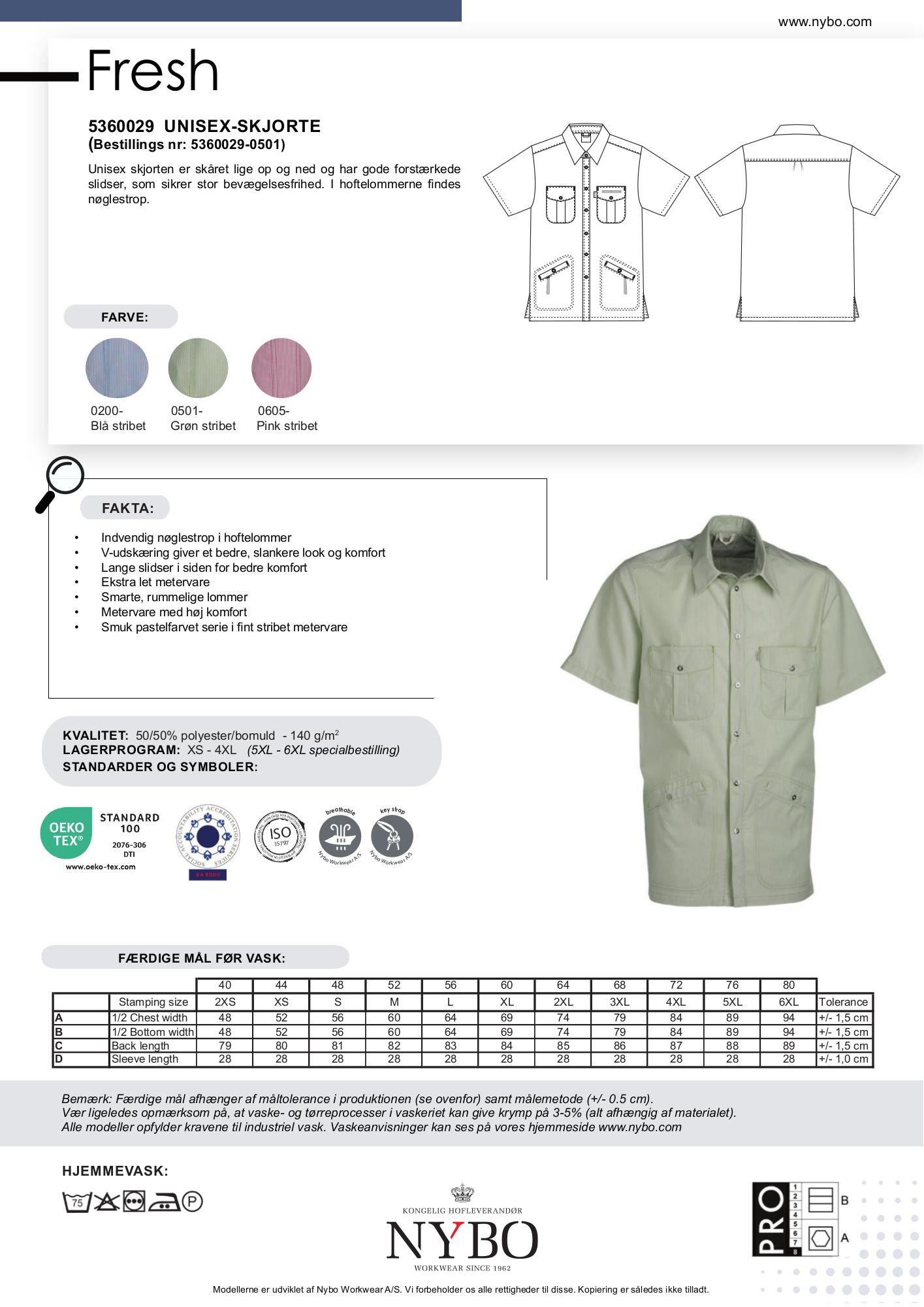 Nybo Lime Stribet Unisex Fresh Skjorte, Justerbar Elastik, Slidstærk