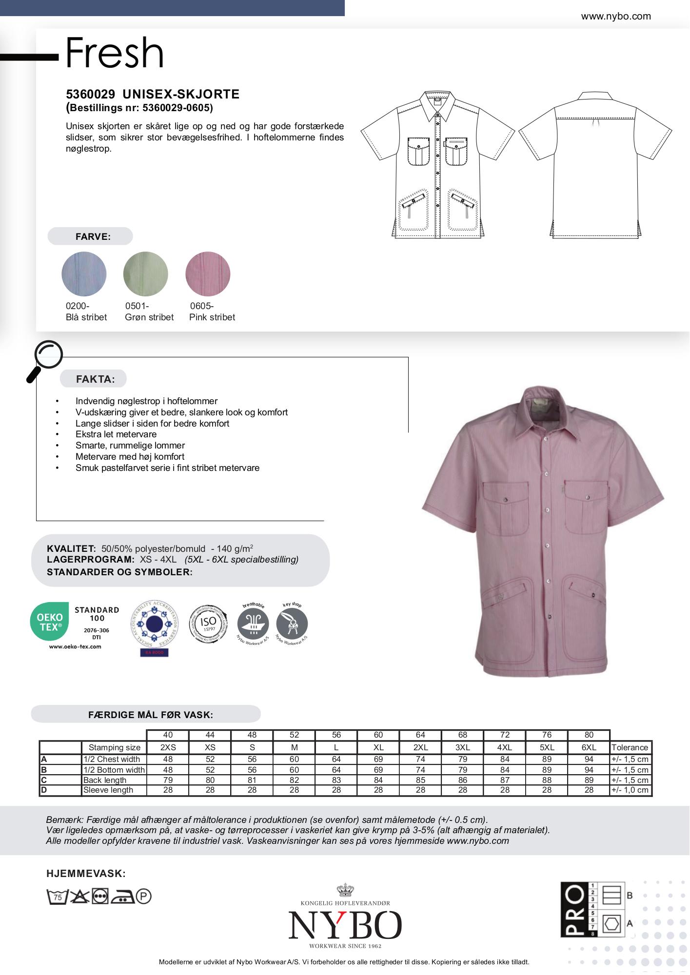 Nybo Pink Stribet Unisex Fresh Skjorte, Justerbar Elastik, Slidstærk