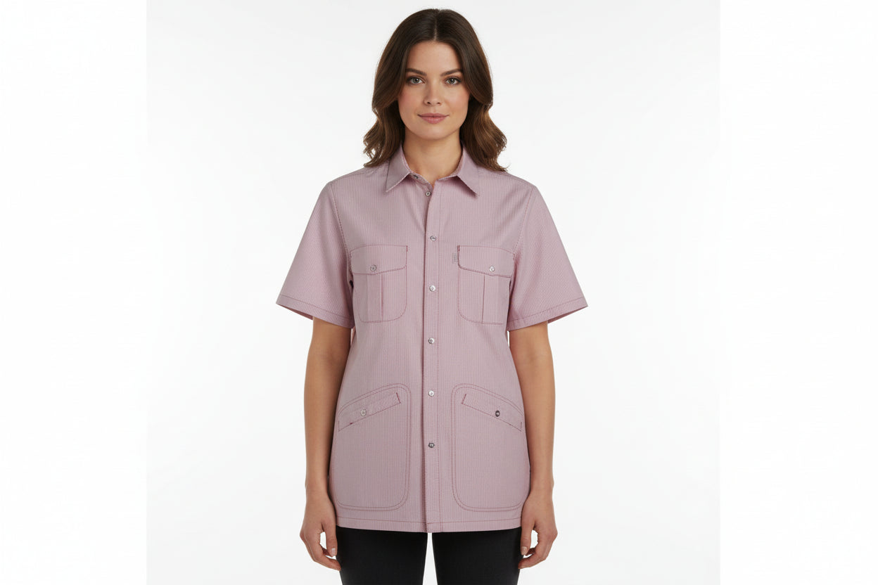 Nybo Pink Stribet Unisex Fresh Skjorte, Justerbar Elastik, Slidstærk