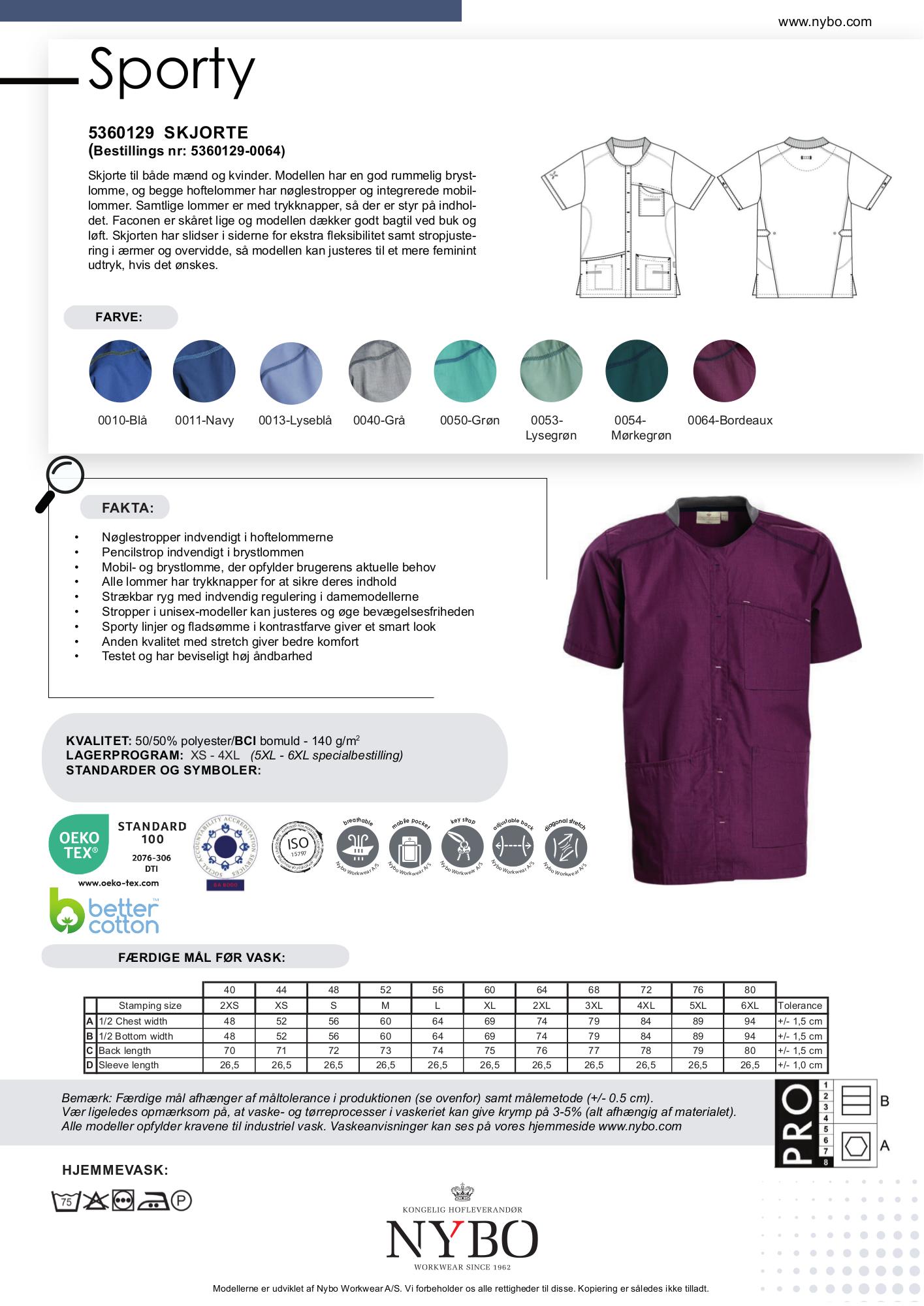 Nybo Bordeaux Unisex Sporty Tunika, Rummelige Lommer, Justerbar