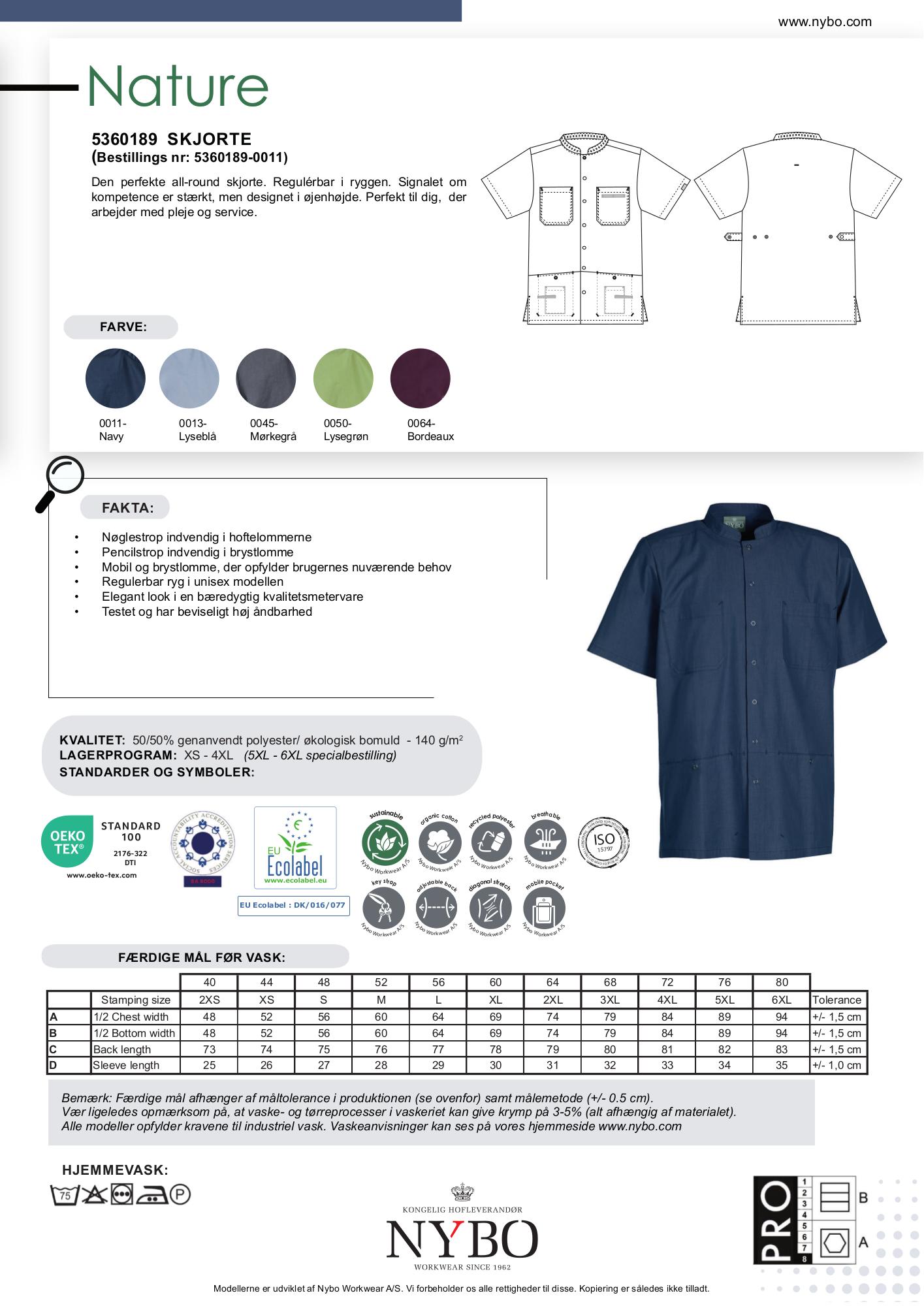 Nybo Navy Unisex Nature Skjorte, Regulérbar i Ryg, Slidstærk