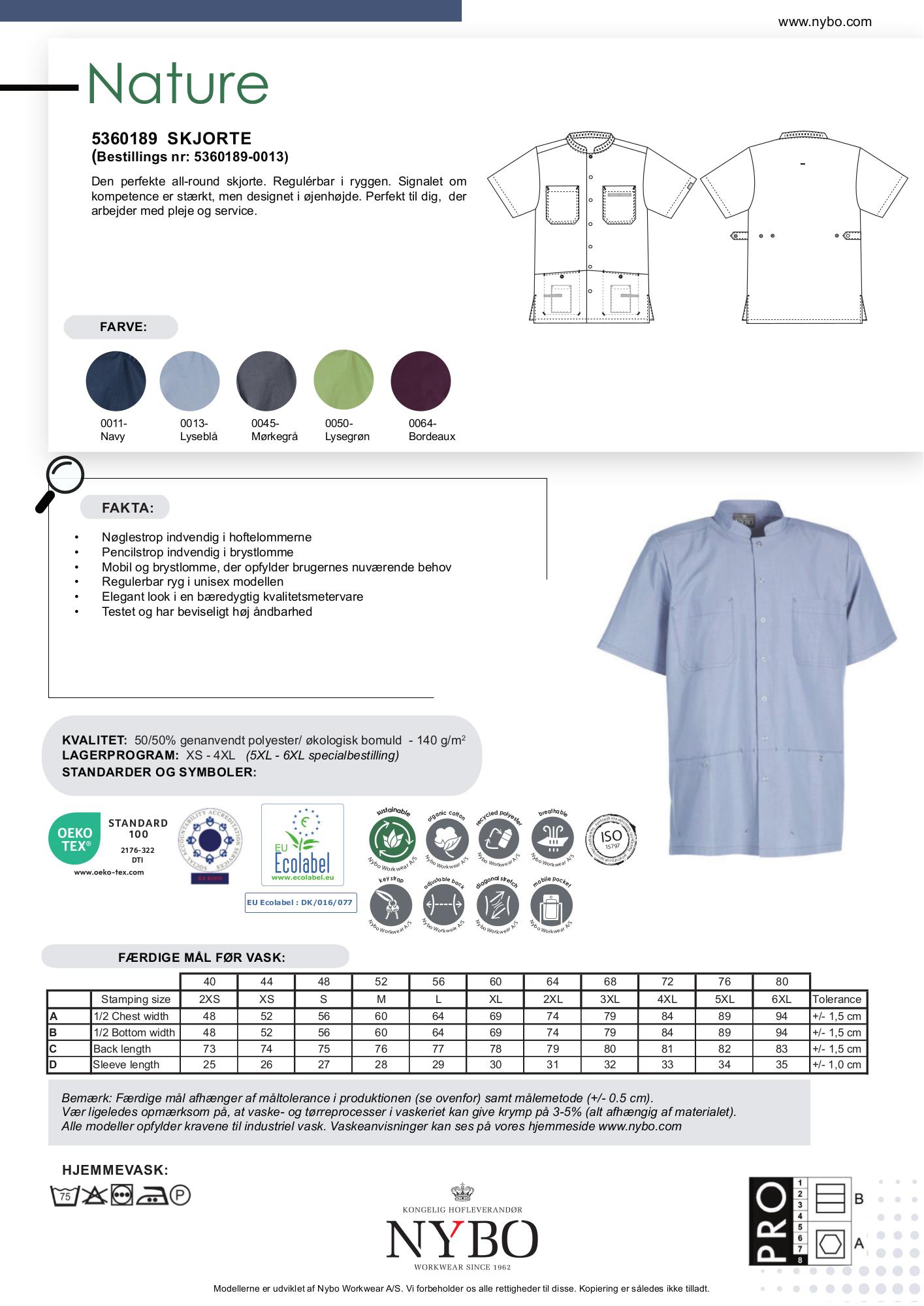 Nybo Lyseblå Unisex Nature Skjorte, Regulérbar, Slidstærk
