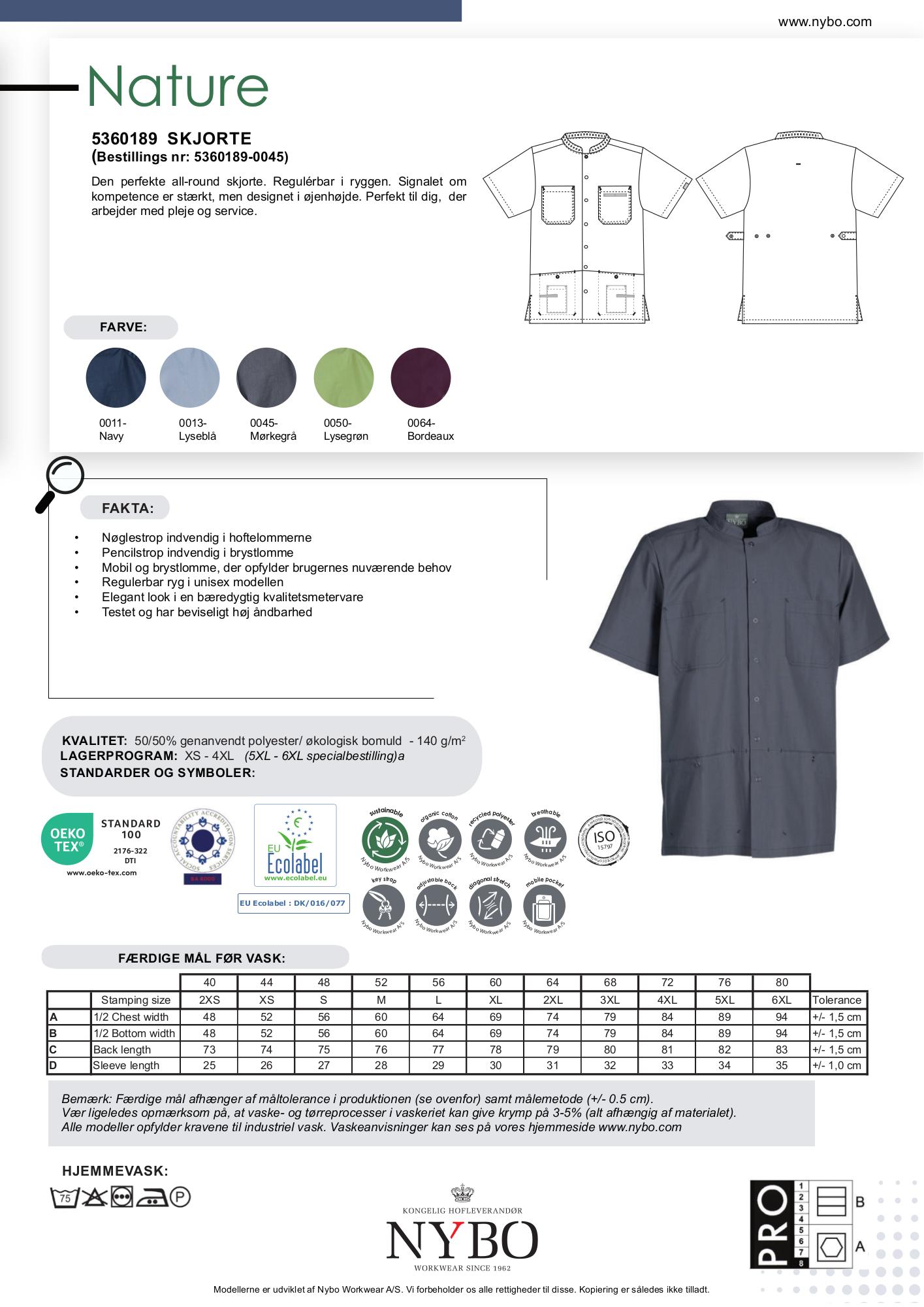 Nybo Koksgrå Unisex Nature Skjorte, Regulérbar, Slidstærk