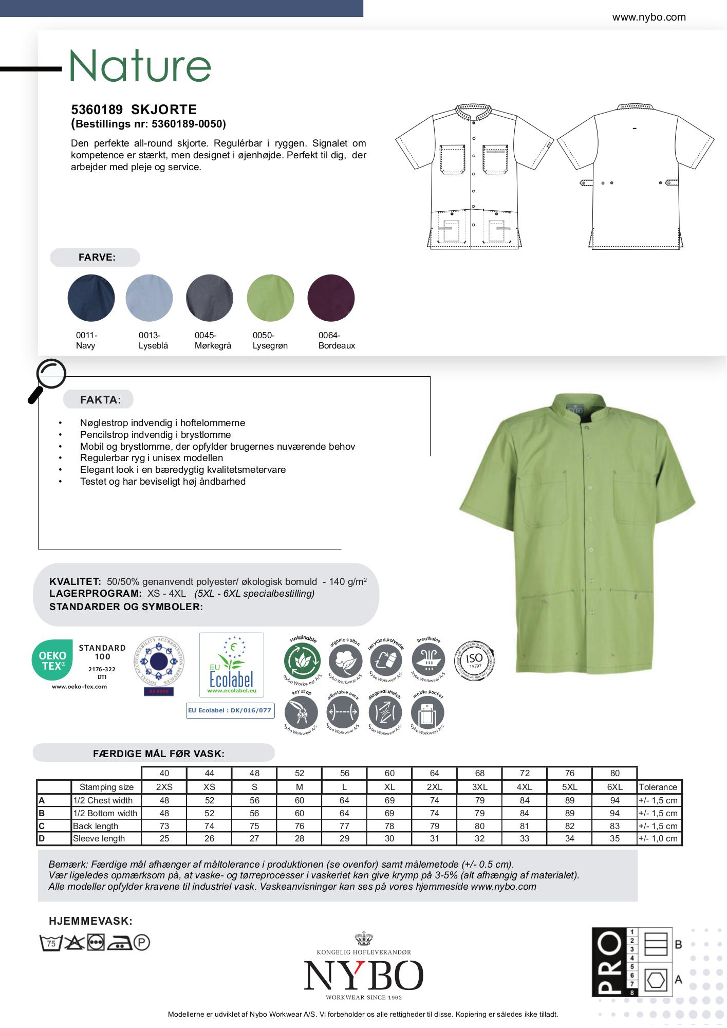 Nybo Grøn Unisex Nature Skjorte, Regulérbar, Slidstærk