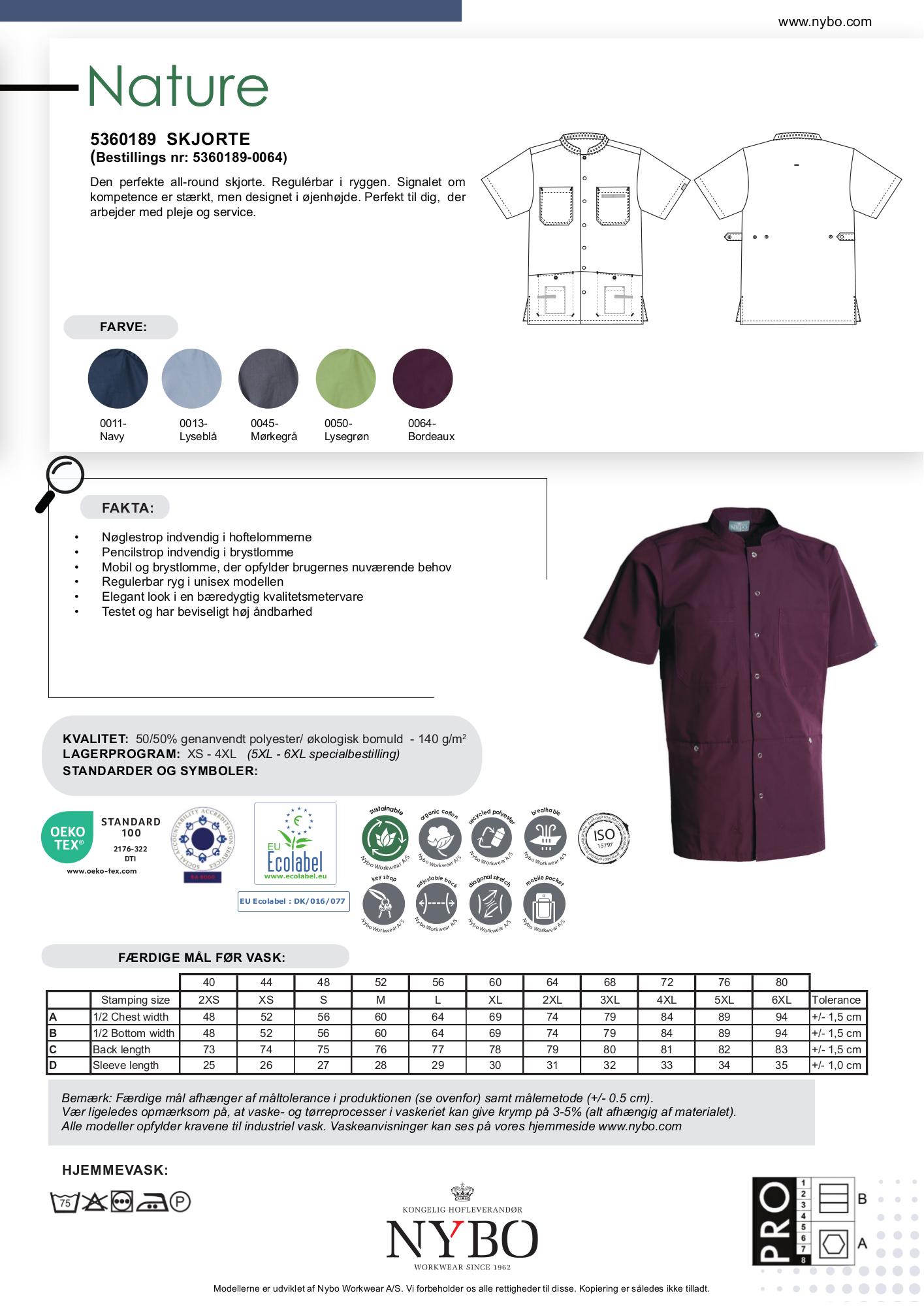 Nybo Bordeaux Unisex Nature Skjorte, Slidstærk, Regulérbar I Ryggen