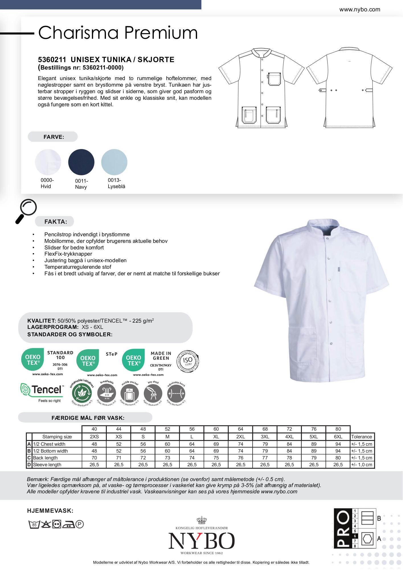 Nybo Hvid Unisex Charisma Premium Tunika, Justerbare Stropper, Slidser, Temperaturregulerende