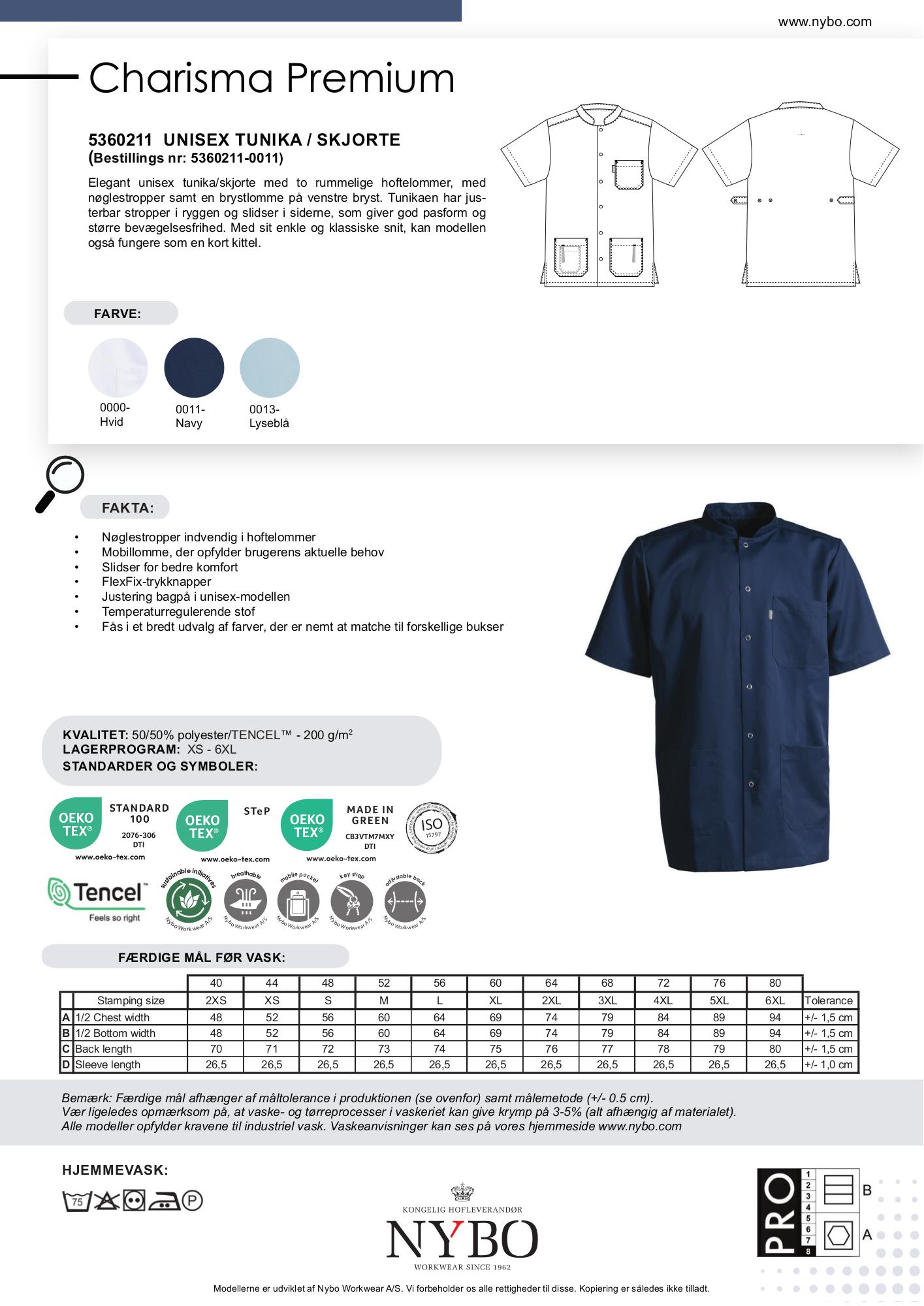 Nybo Navy Unisex Charisma Premium Tunika, Justerbar, Komfort, Slidstærk