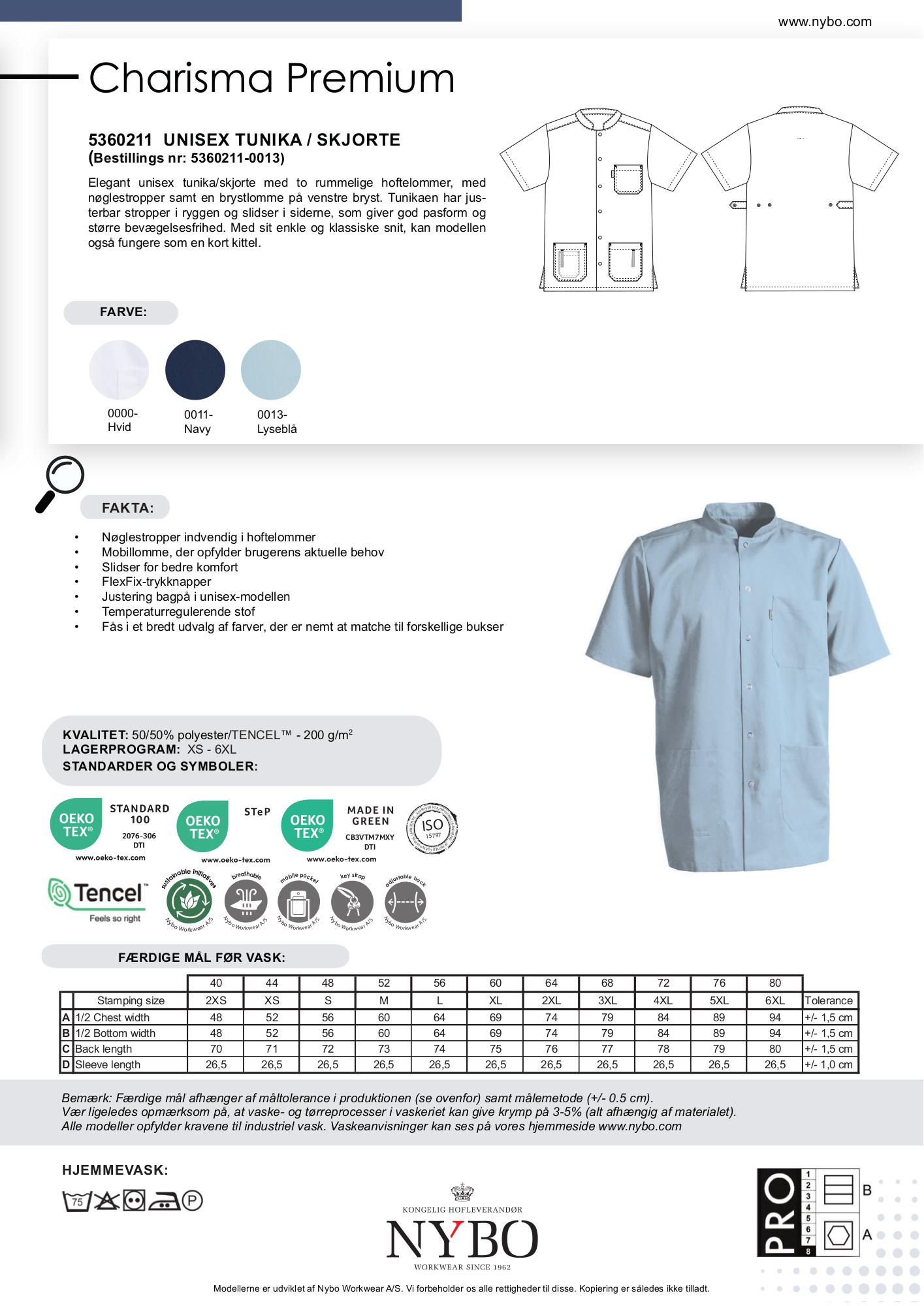 Nybo lyseblå Unisex Charisma Premium Tunika