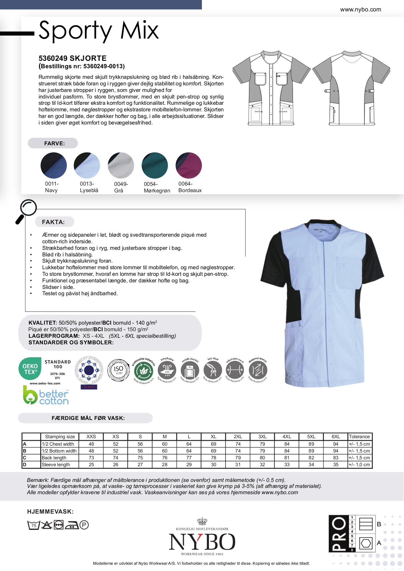 Nybo Lyseblå Unisex Sporty Mix Tunika, Åndbar, Stretch, Komfort