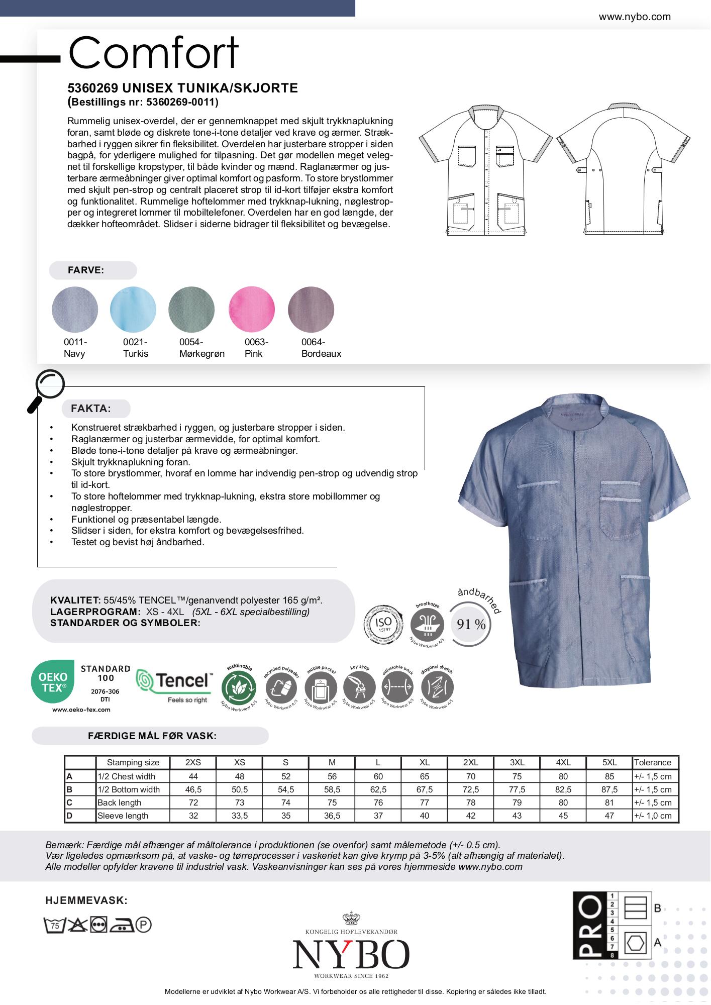 Nybo Navy Unisex Comfort Skjorte/Tunika, Stræk, Raglanærmer, Åndbar