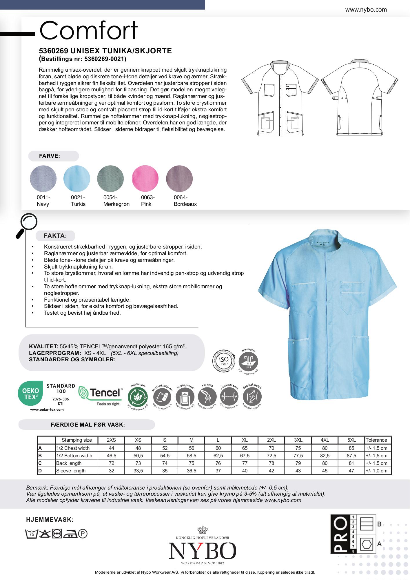 Nybo Turkis Unisex Comfort Skjorte/Tunika, Strækbar, Åndbar, Justerbar