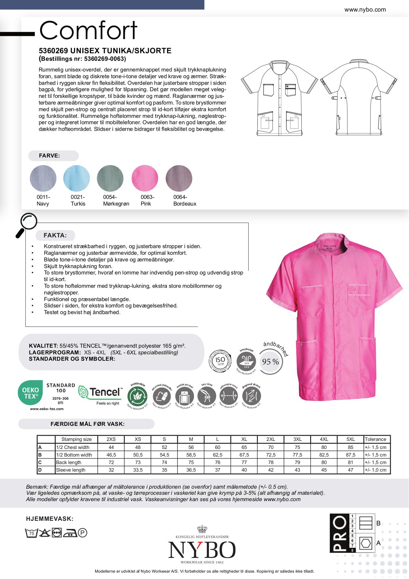 Nybo Pink Unisex Comfort Skjorte/Tunika, Strækbar, Åndbar