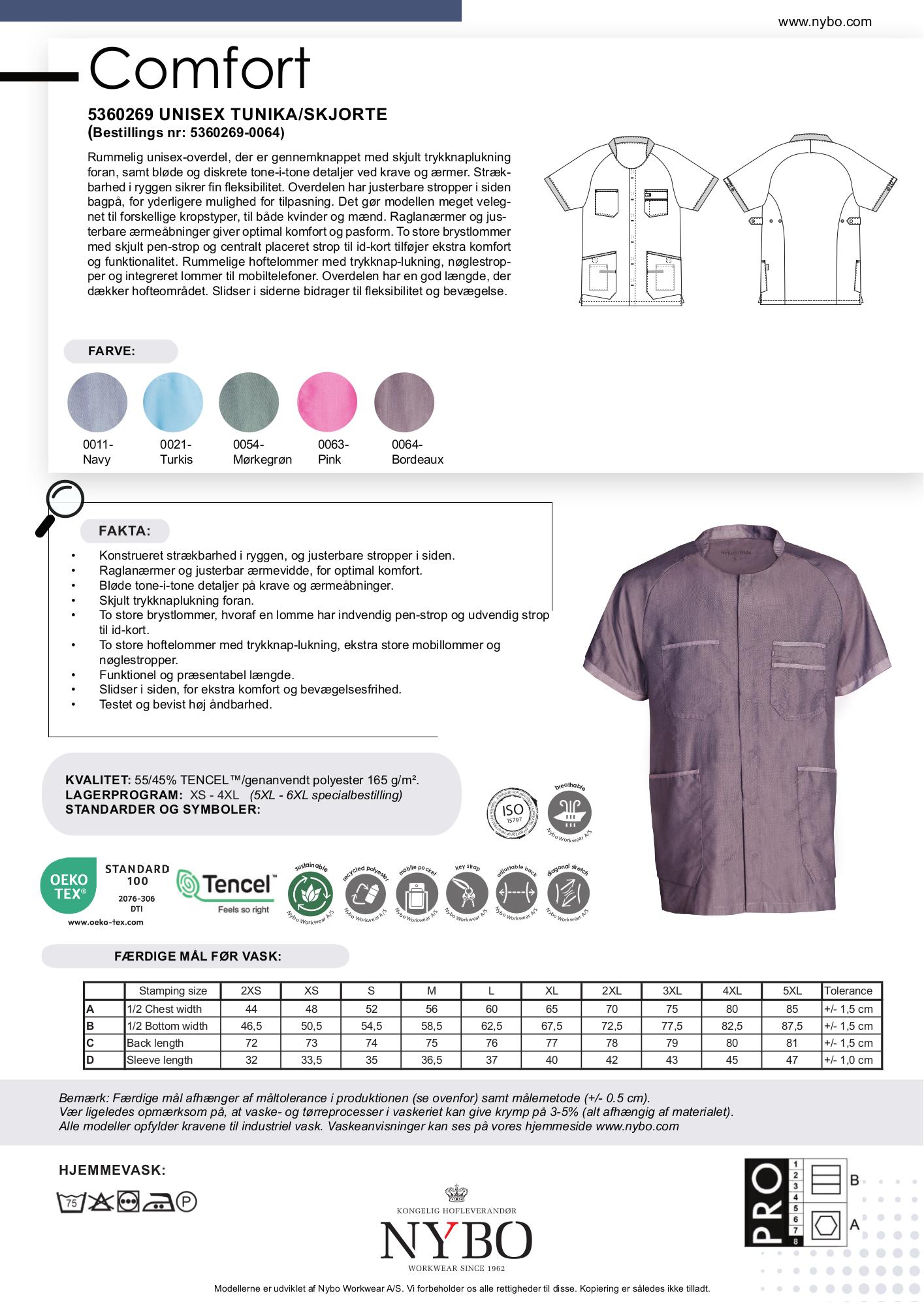 Nybo Bordeaux Unisex Comfort Skjorte/Tunika, Åndbar, Strækbar, Slidstærk