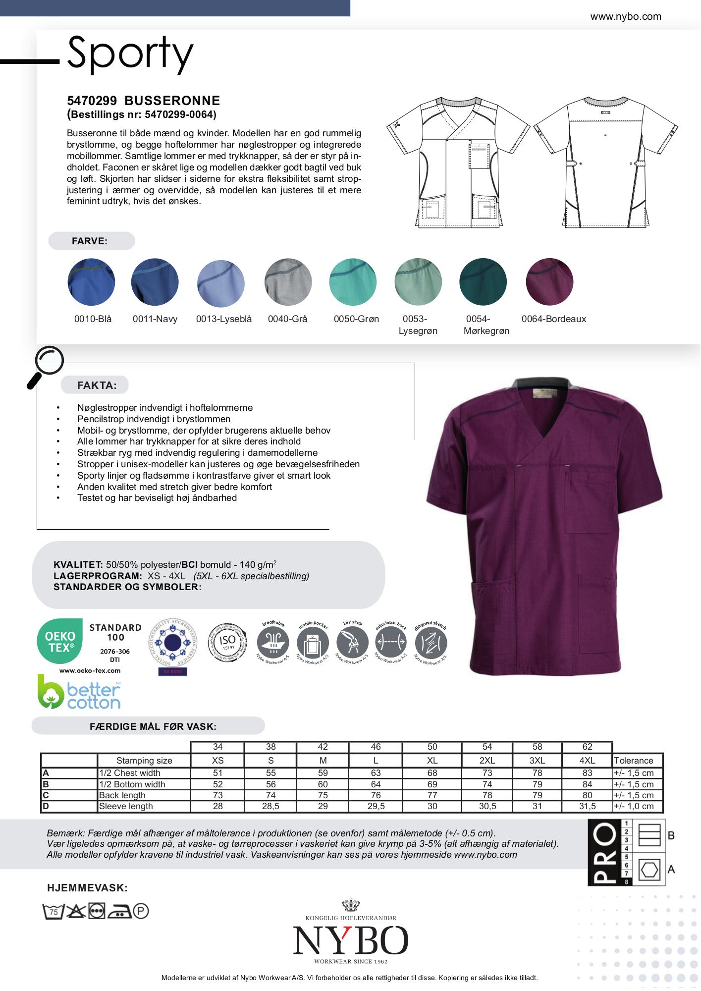 Nybo Bordeaux Unisex Sporty Busseronne, Justerbare Ærmer, Fleksibel