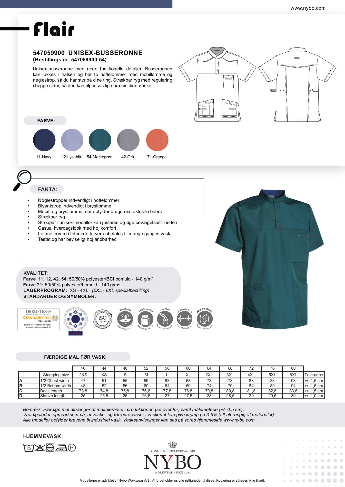 Nybo Mørkegrøn Unisex Flair Busseronne, Strækbar Ryg, Regulering