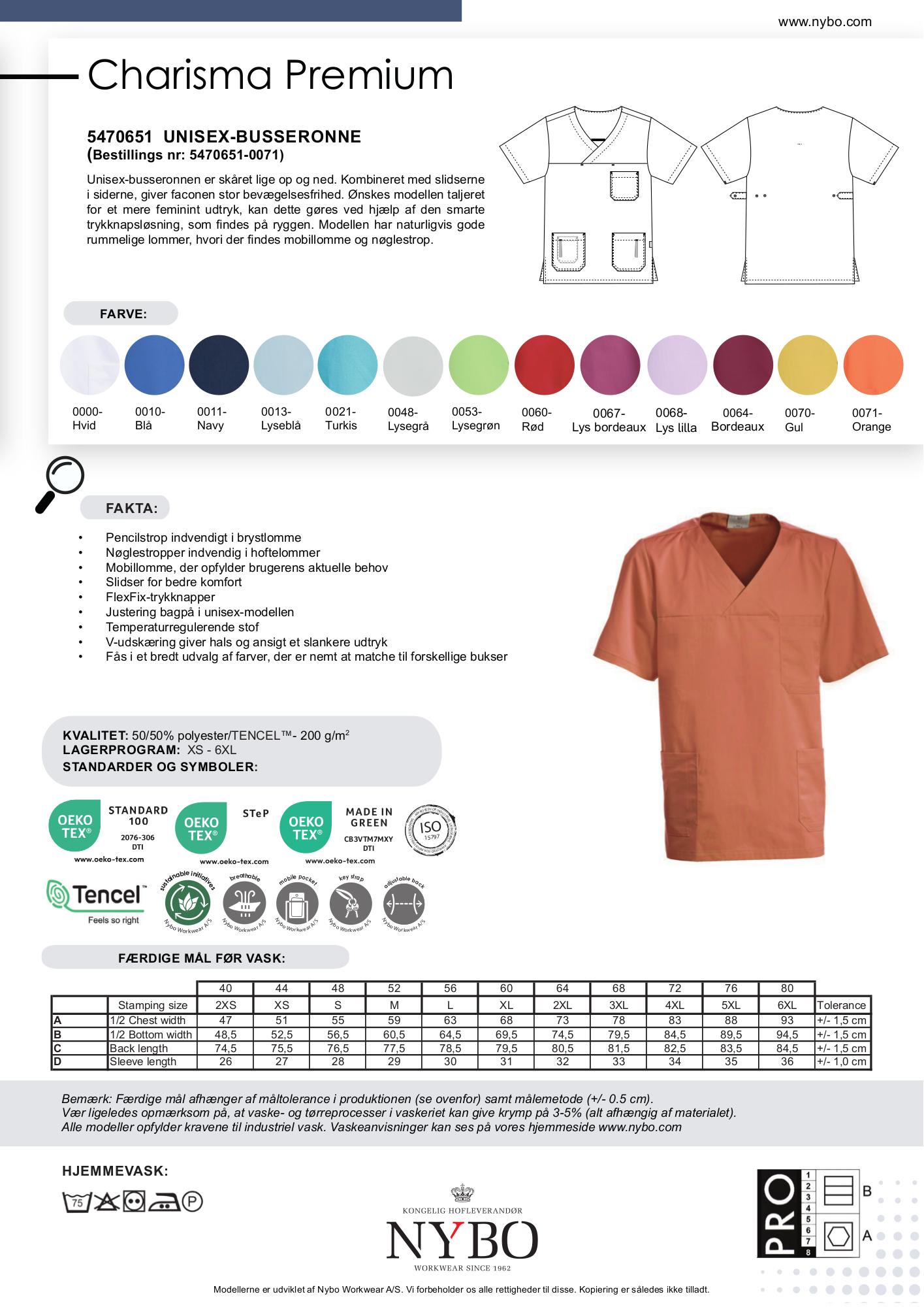 Nybo Orange Unisex Charisma Premium Busseronne, Slidser, Temperaturregulerende, Komfort