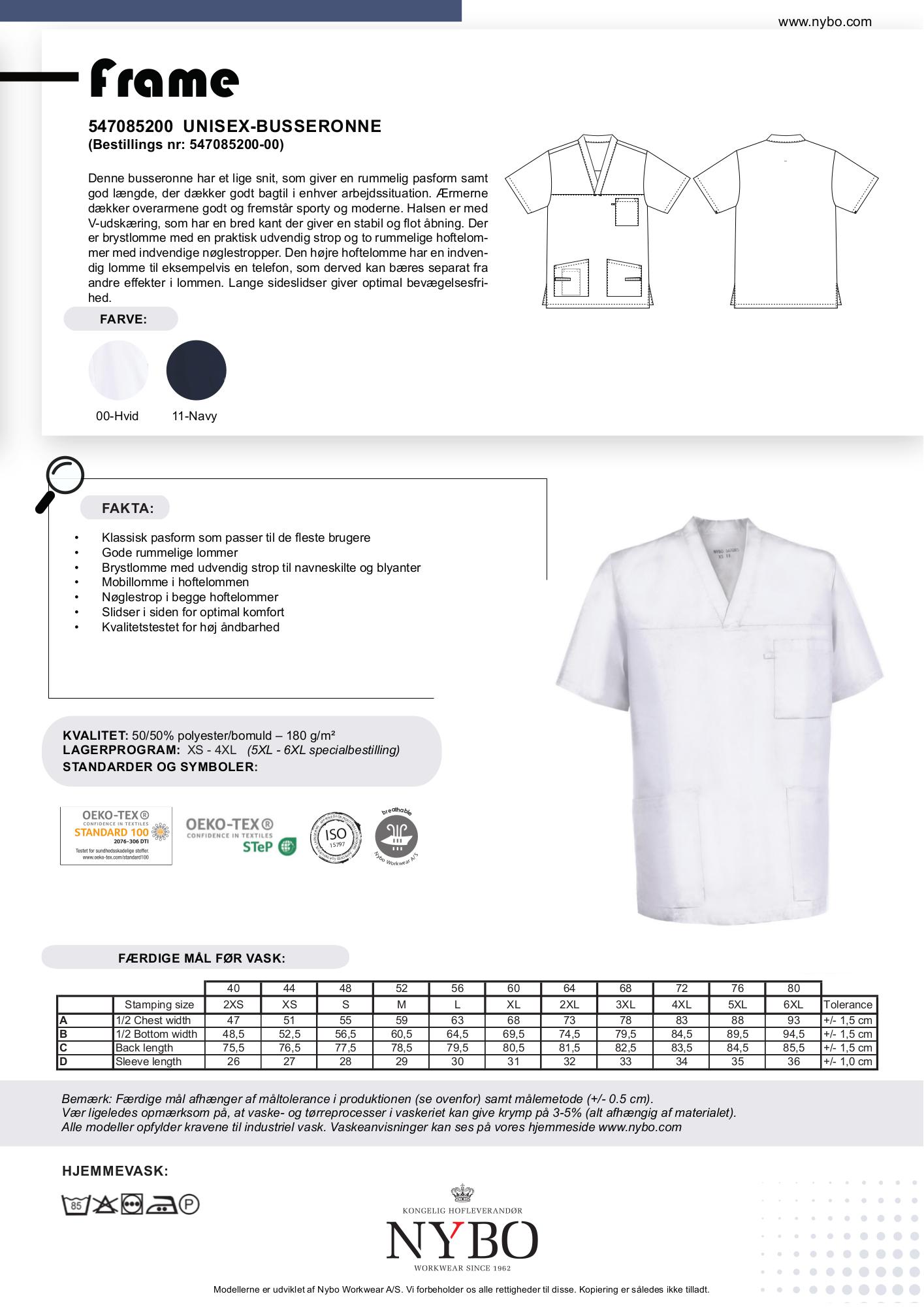 Nybo Hvid Unisex Frame Busseronne, V-udskæring, Sporty Design, Komfort