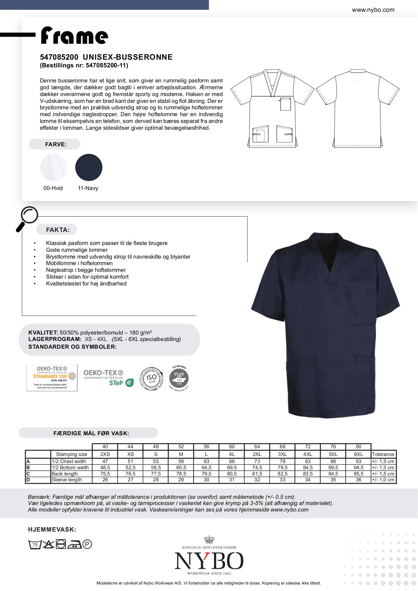 Nybo Navy Unisex Frame Busseronne, Komfortabel, Åndbar, Lige Snit
