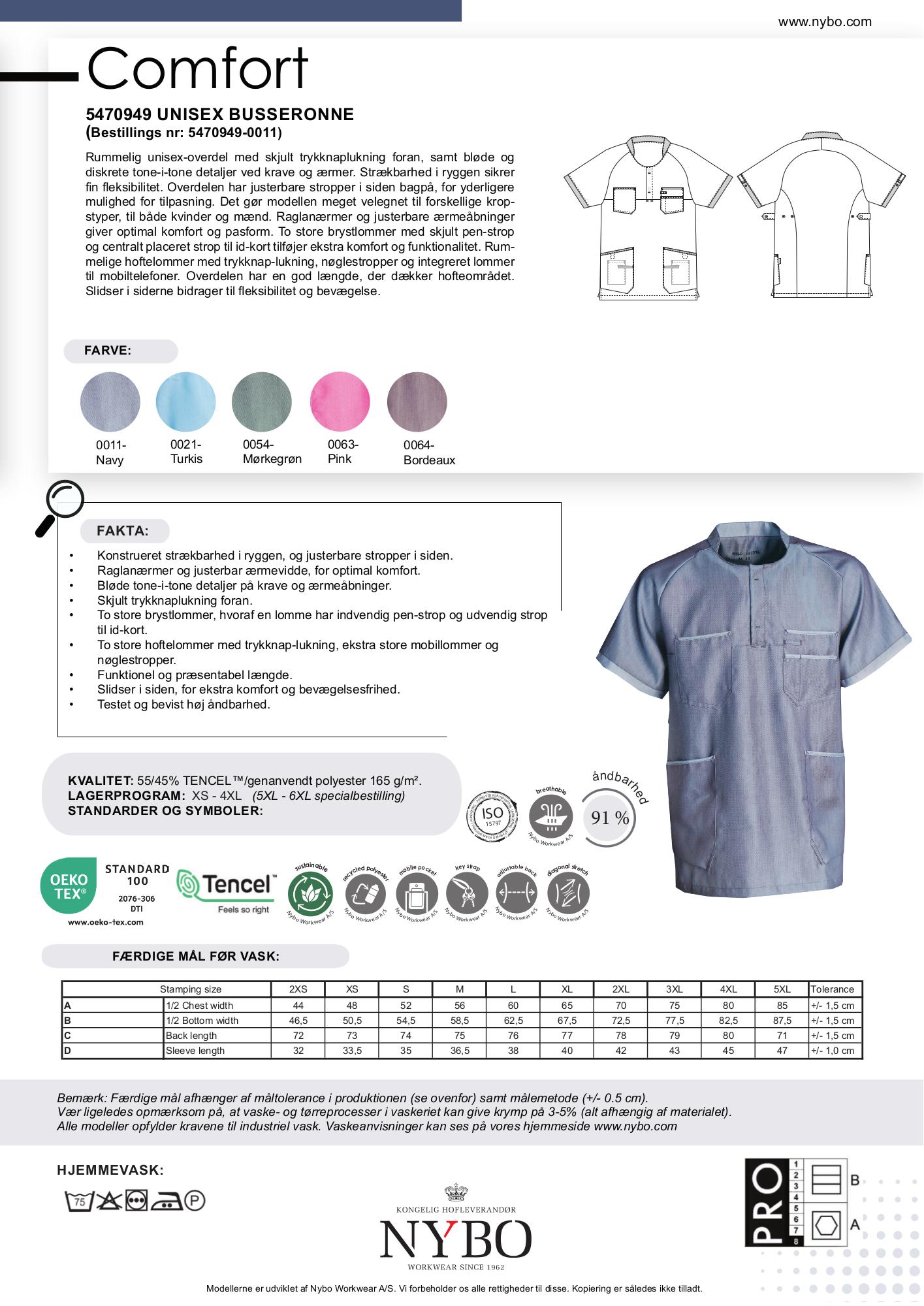 Nybo Navy Unisex Comfort Busseronne, Åndbar, Strækbar, Kortærmet