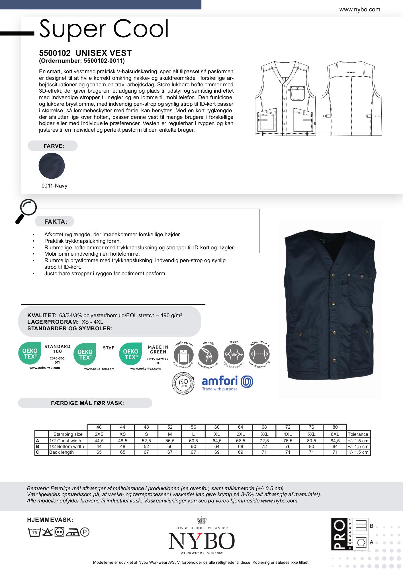 Nybo Navy Unisex Super Cool Vest, Kort, Justerbar, Slidstærk