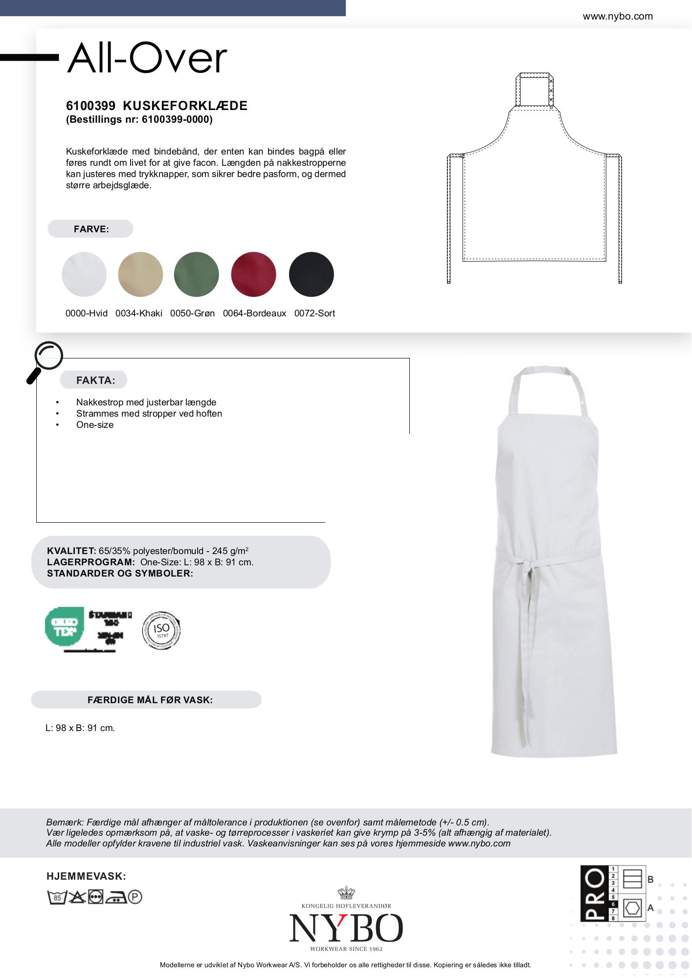 Nybo Hvid Unisex Forklædeserie Kuskeforklæde, Justerbar, Komfort