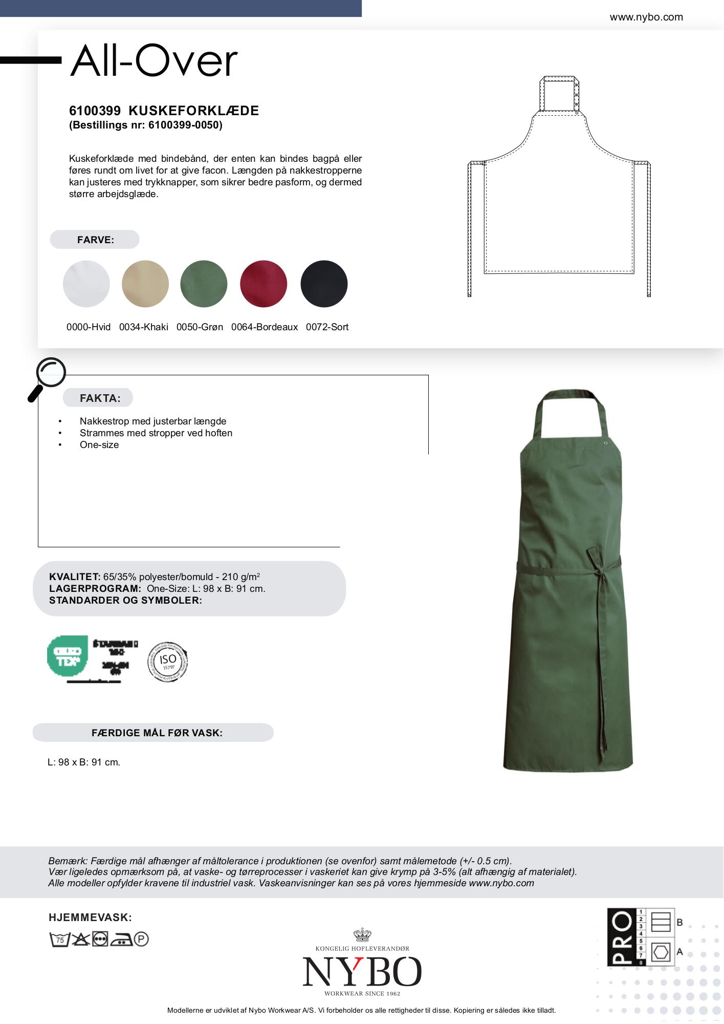 Nybo Grøn Kuskeforklæde, Justerbare Nakkestropper, One-Size