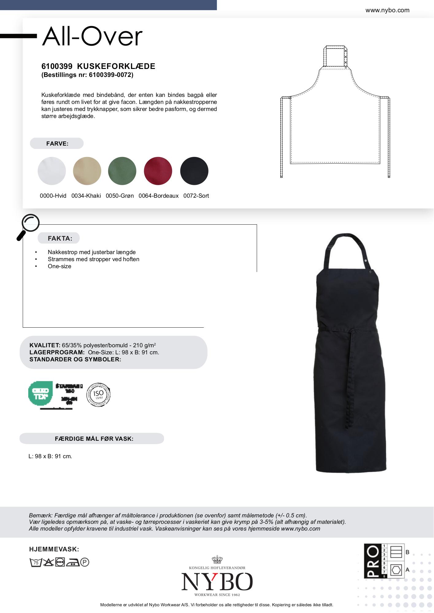 Nybo Sort Unisex Forklædeserie Kuskeforklæde, Justerbar Pasform