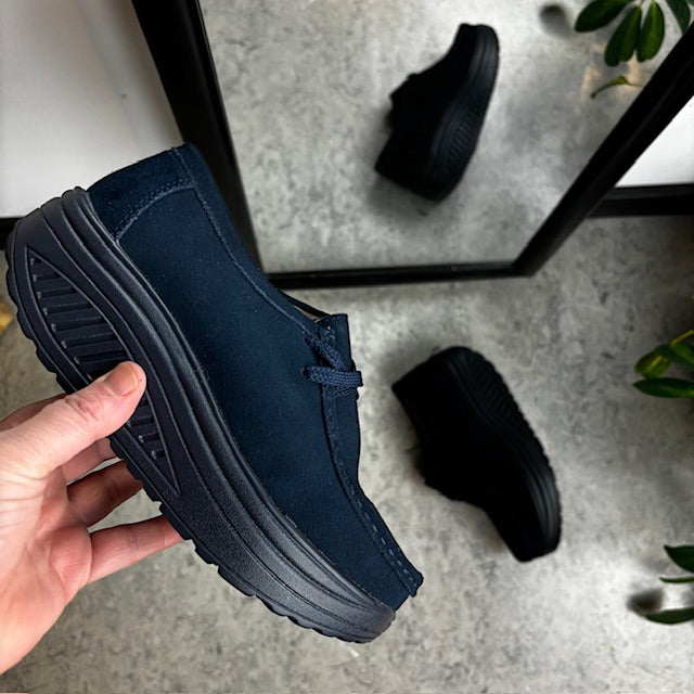 Navy ruskindssko med gængesål og svangstøtte